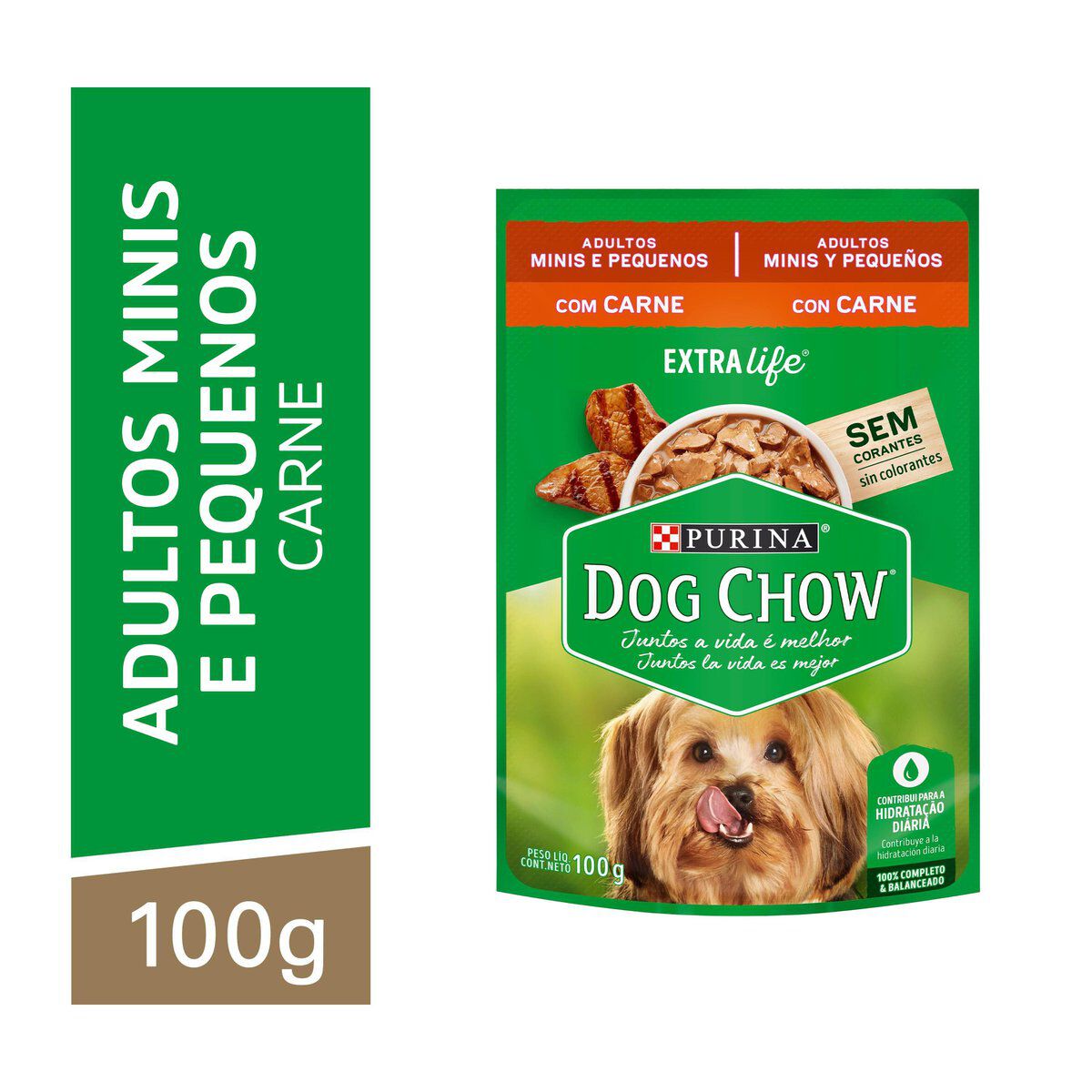 Ra&ccedil;&atilde;o &Uacute;mida Dog Chow Sabor Carne para C&atilde;es Adultos De Ra&ccedil;as Pequenas Sach&ecirc; 100g