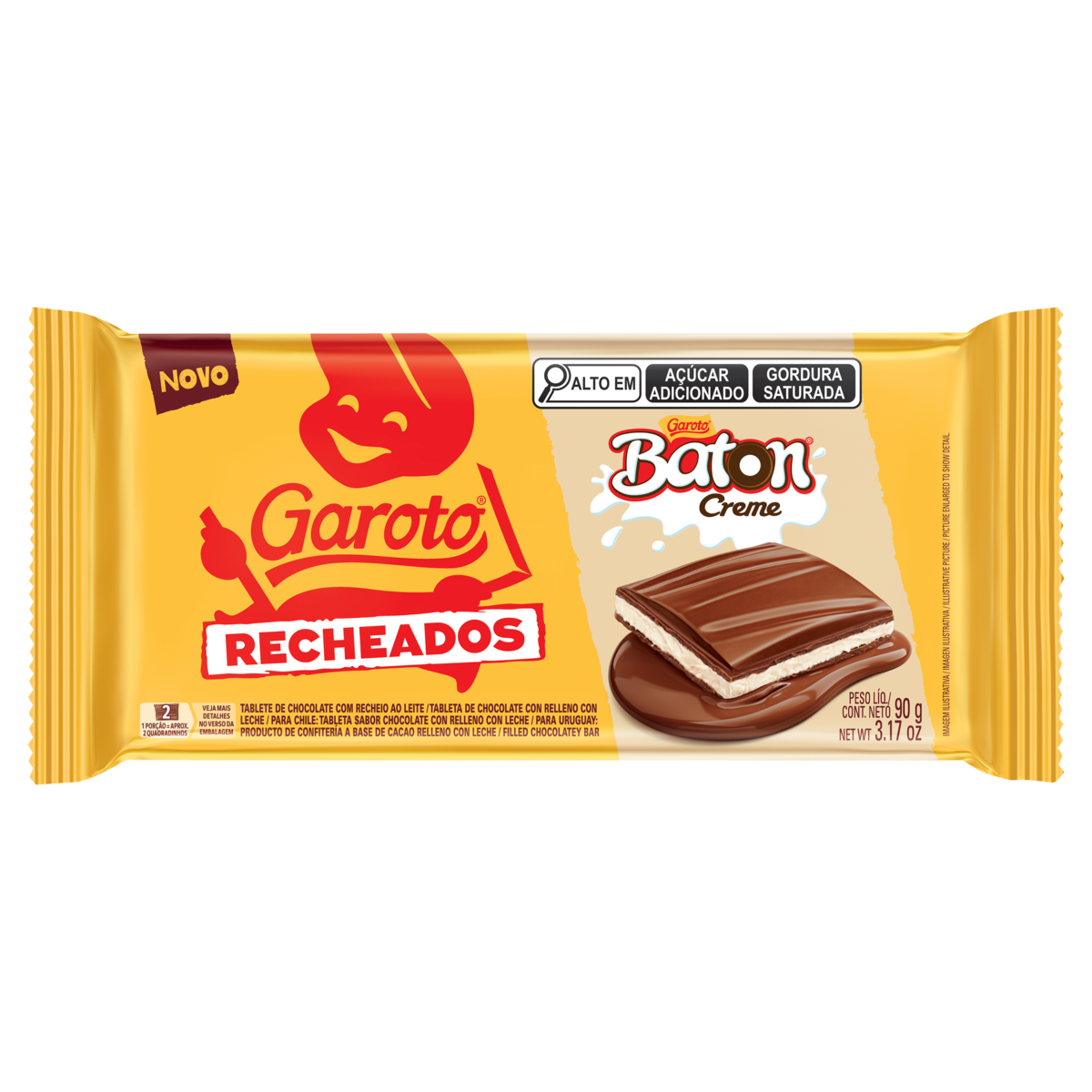 Chocolate Recheio Baton Creme Garoto Recheados Pacote 90g