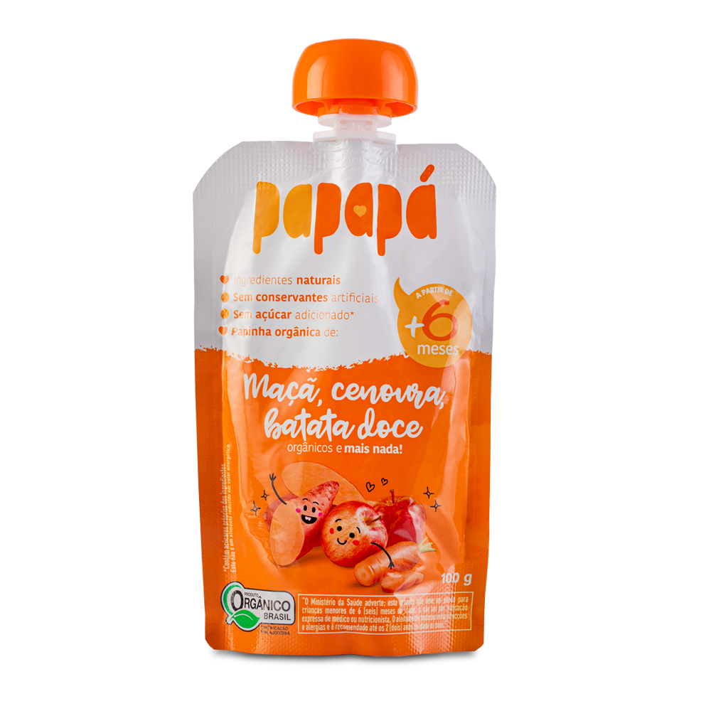 Papinha Org&acirc;nica Ma&ccedil;&atilde;, Cenoura, Batata-Doce Papap&aacute; Squeeze 100g&nbsp;