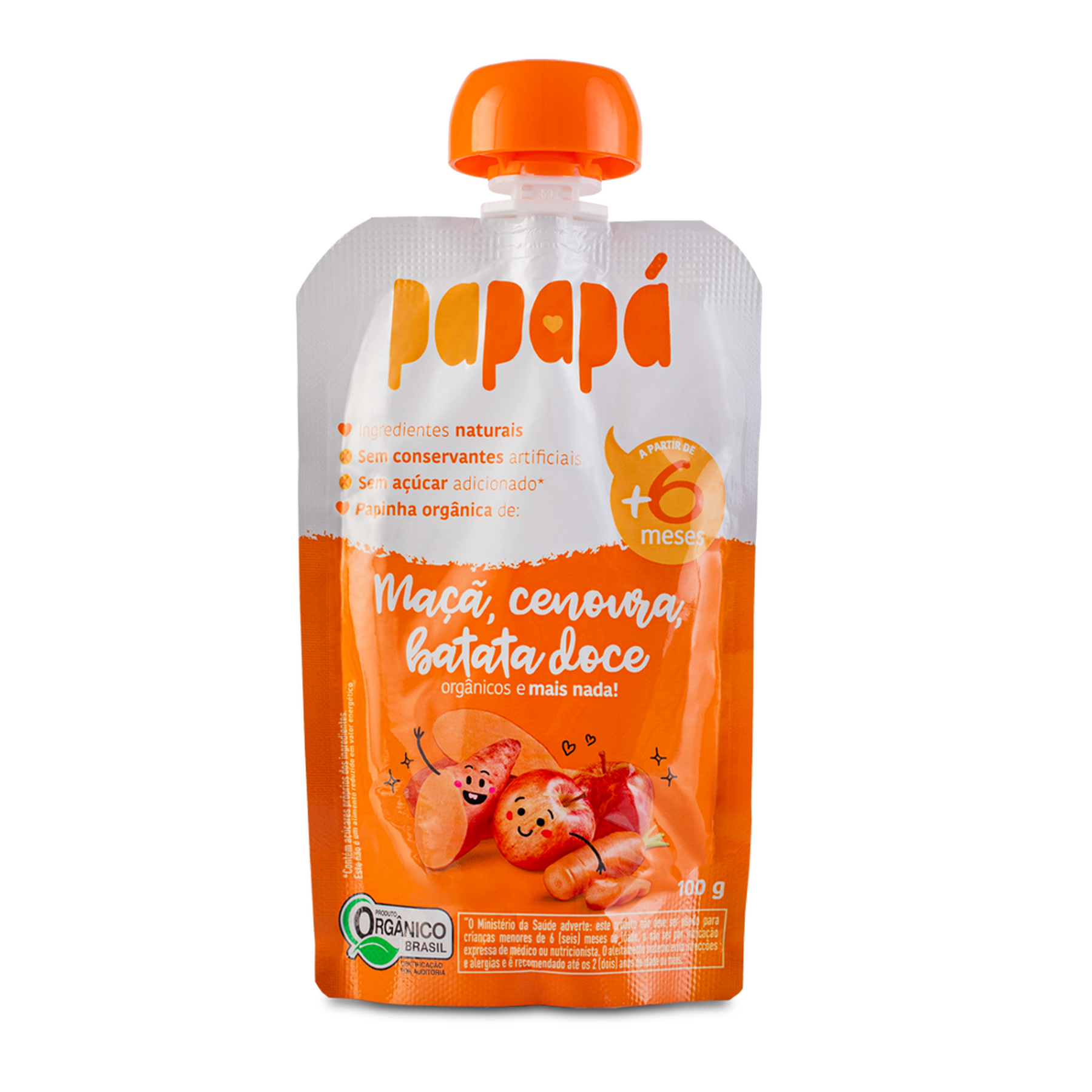 Papinha Org&acirc;nica Ma&ccedil;&atilde;, Cenoura, Batata-Doce Papap&aacute; Squeeze 100g&nbsp;