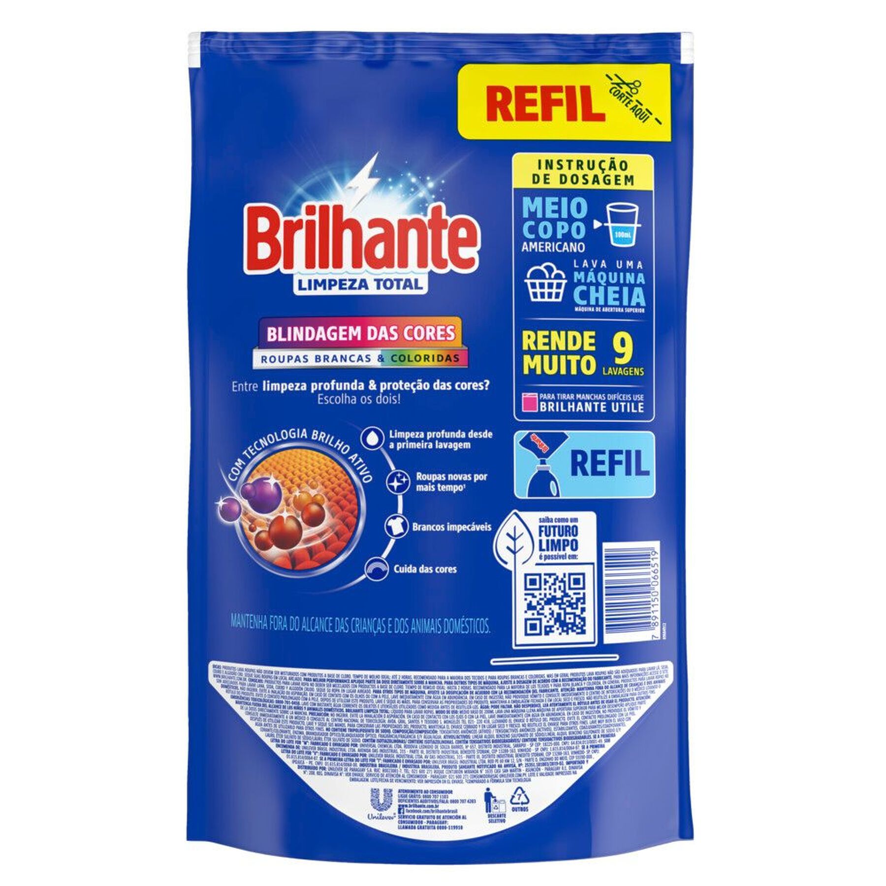 Sab&atilde;o L&iacute;quido Lava Roupas Blindagem das Cores Roupas Brancas e Coloridas Brilhante Limpeza Total Sach&ecirc; 900ml Refil&nbsp;&nbsp;