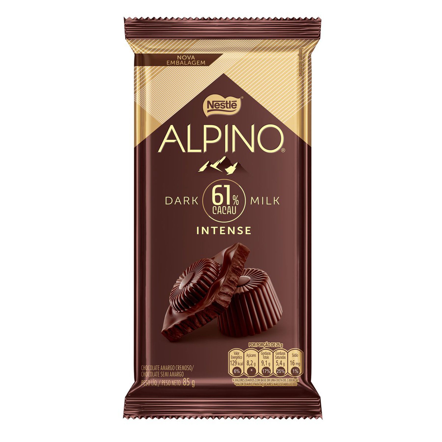 Chocolate Dark Milk 61% Cacau Intense Nestlé Alpino Pacote 85g