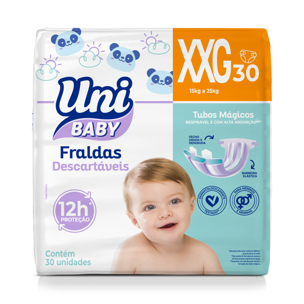 Fralda Descart&aacute;vel Uni Baby Tam. XXG Pacote C/30 Unidades