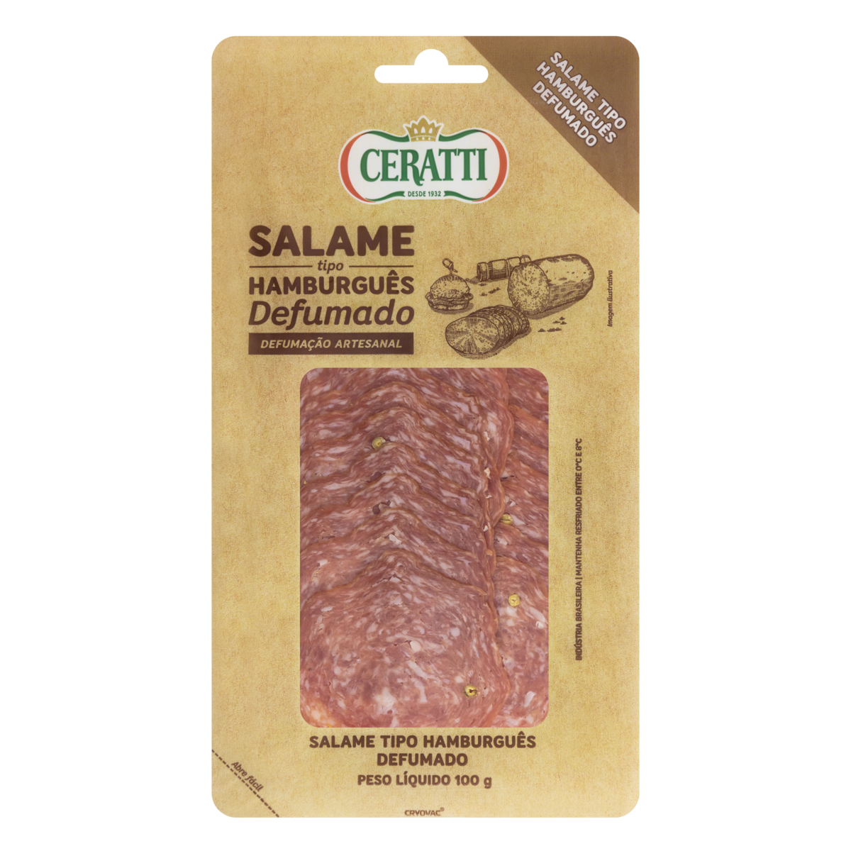 Salame Hamburgu&ecirc;s Defumado Fatiado Ceratti 100g