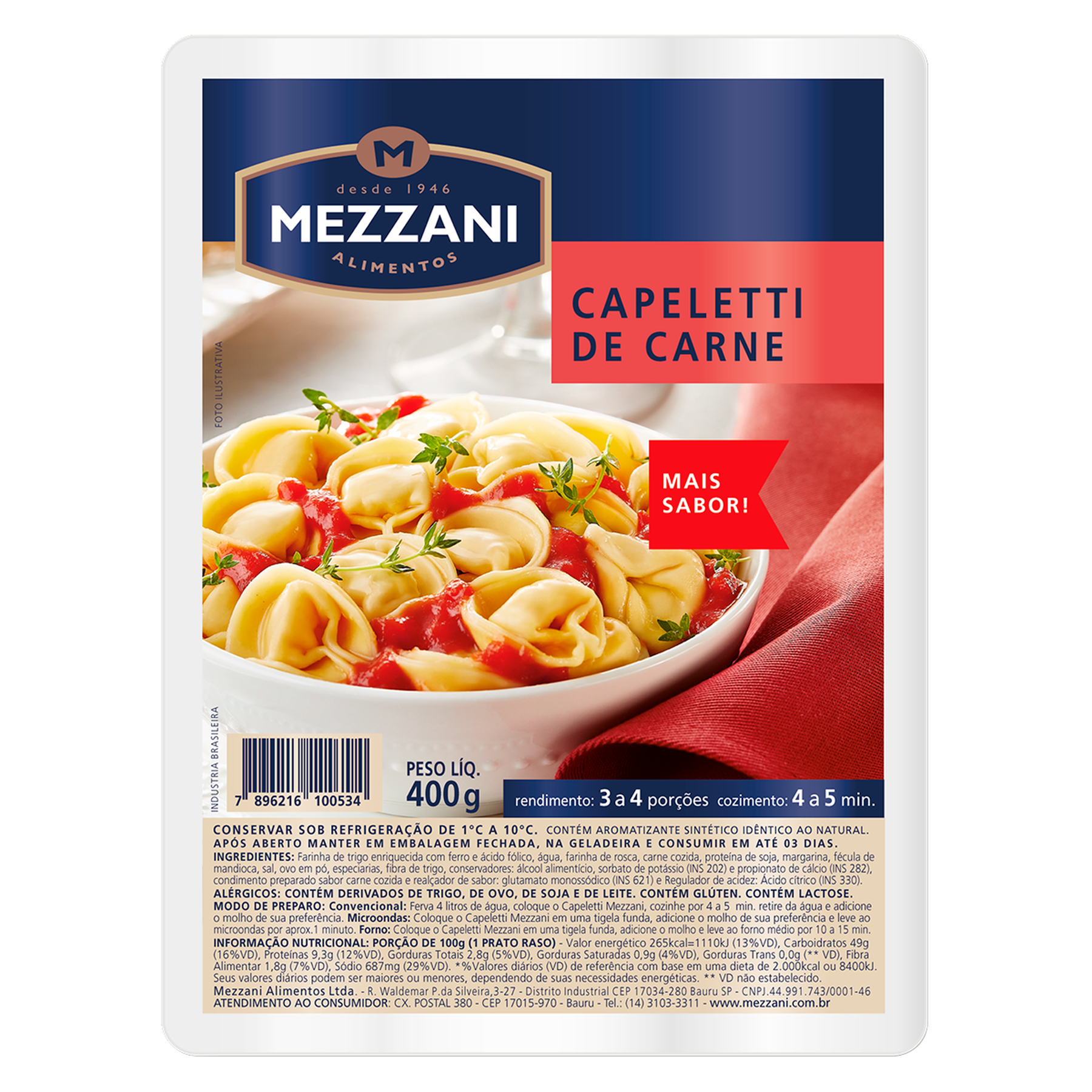 Capeletti Carne Mezzani Bandeja 400g