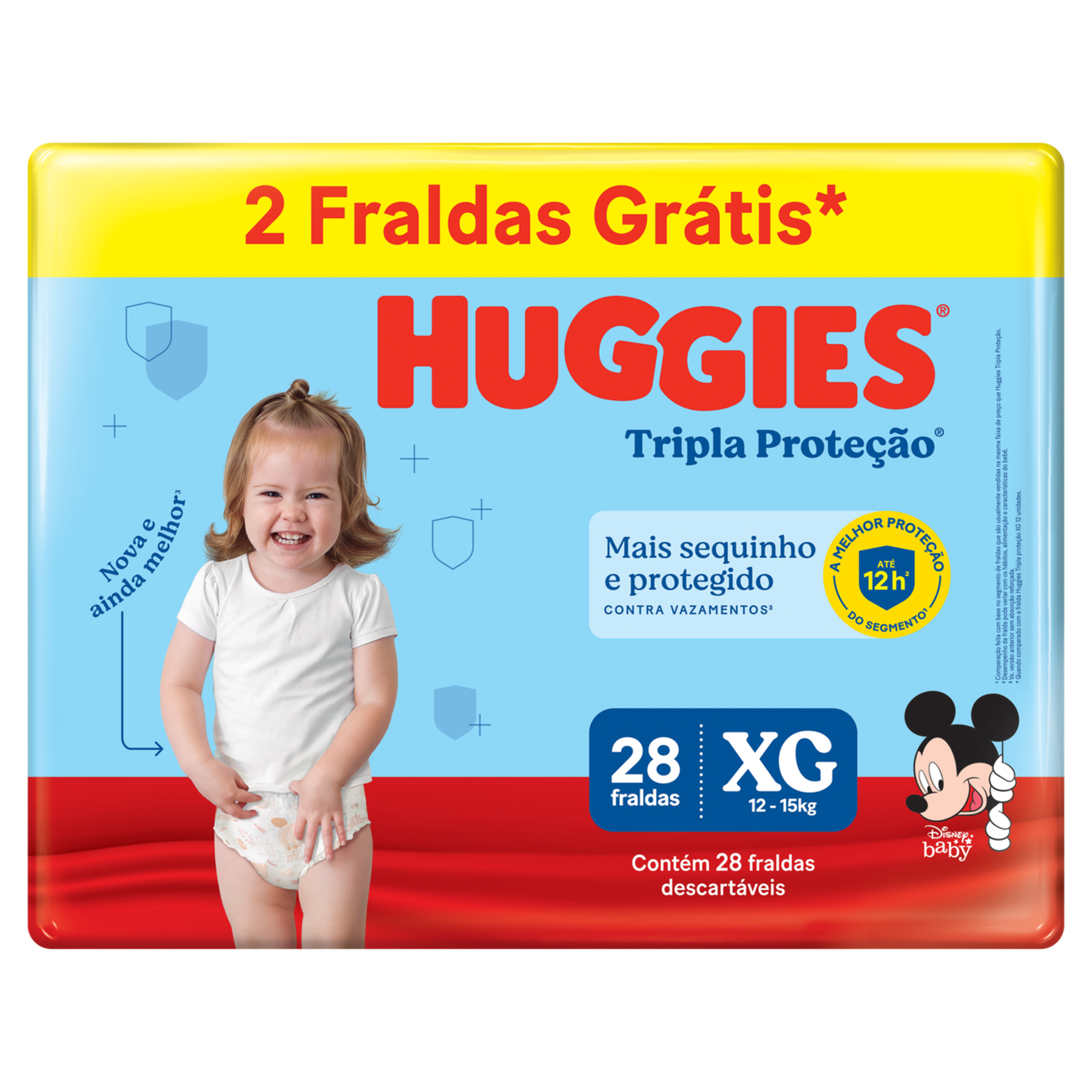 Fralda Descartável Infantil Tripla Proteção Huggies XG Pacote C/28 Unidades - Embalagem Grátis 2 Fraldas