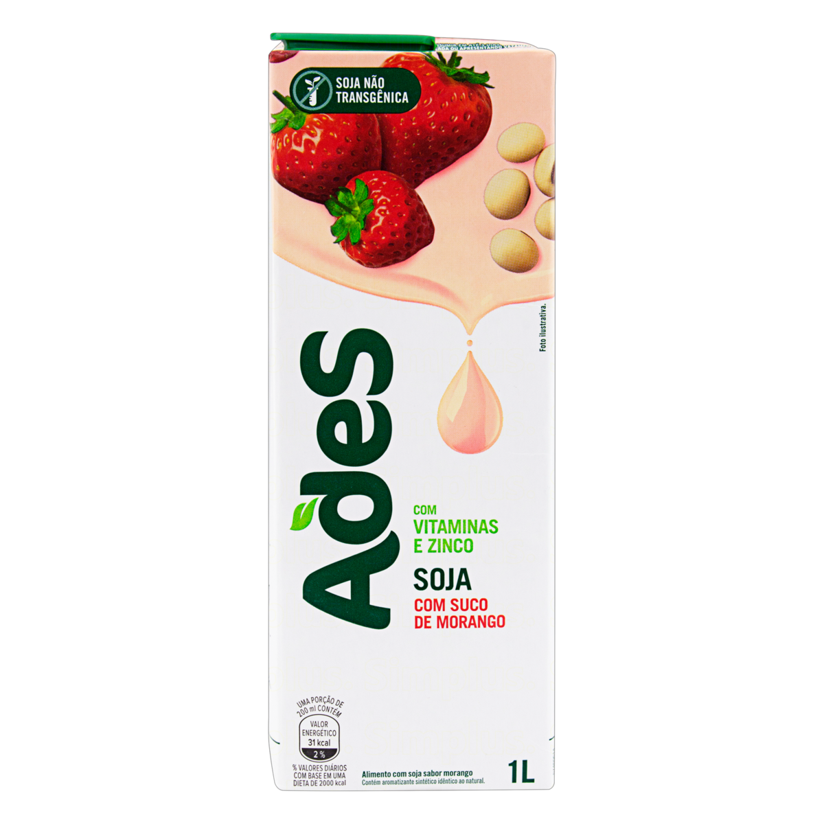 Bebida &agrave; Base de Soja Morango Ades Caixa 1l