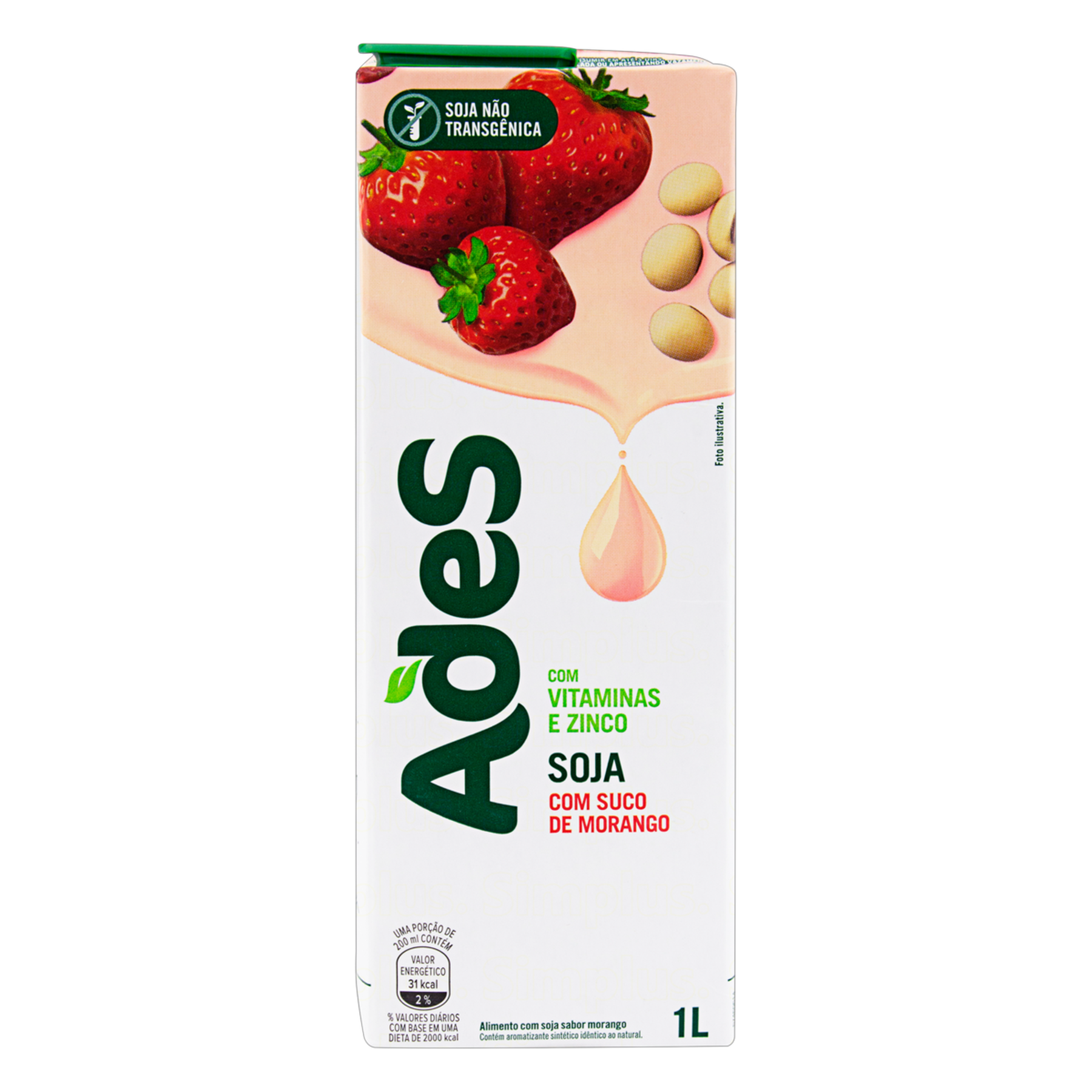 Bebida &agrave; Base de Soja Morango Ades Caixa 1l