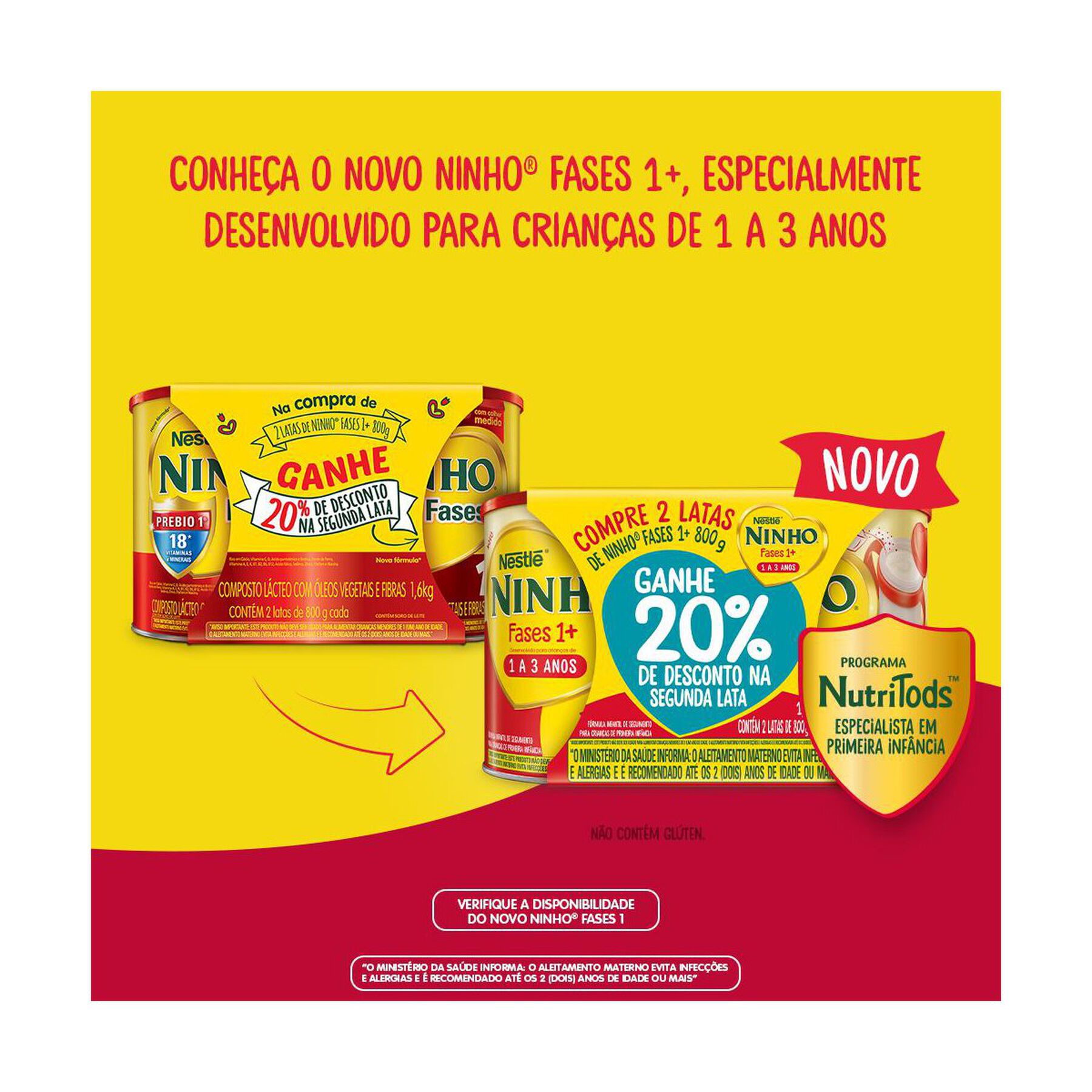 Pack Fórmula Infantil Ninho Fases 1+ Lata 1,6kg 2 Unidades