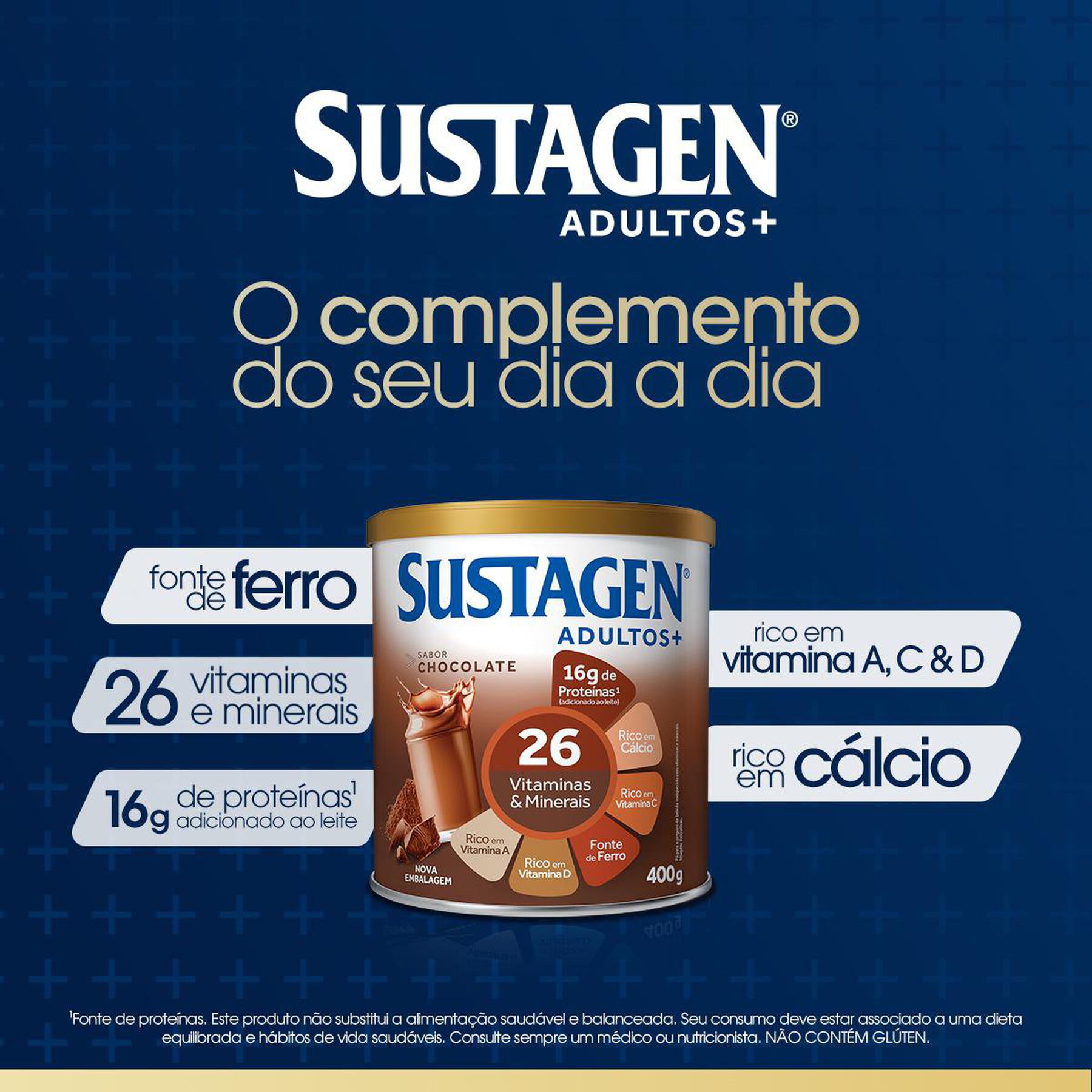 Complemento Alimentar Chocolate Sustagen Adultos+ Lata 400g