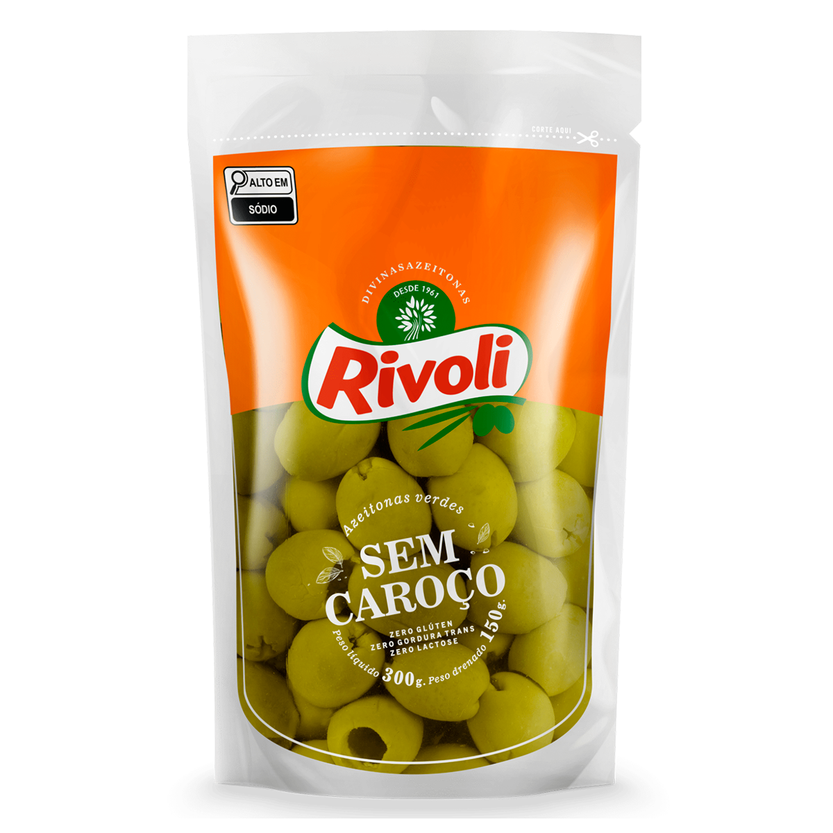 Azeitona Verde em Conserva sem Caro&ccedil;o Rivoli Sach&ecirc; 150g