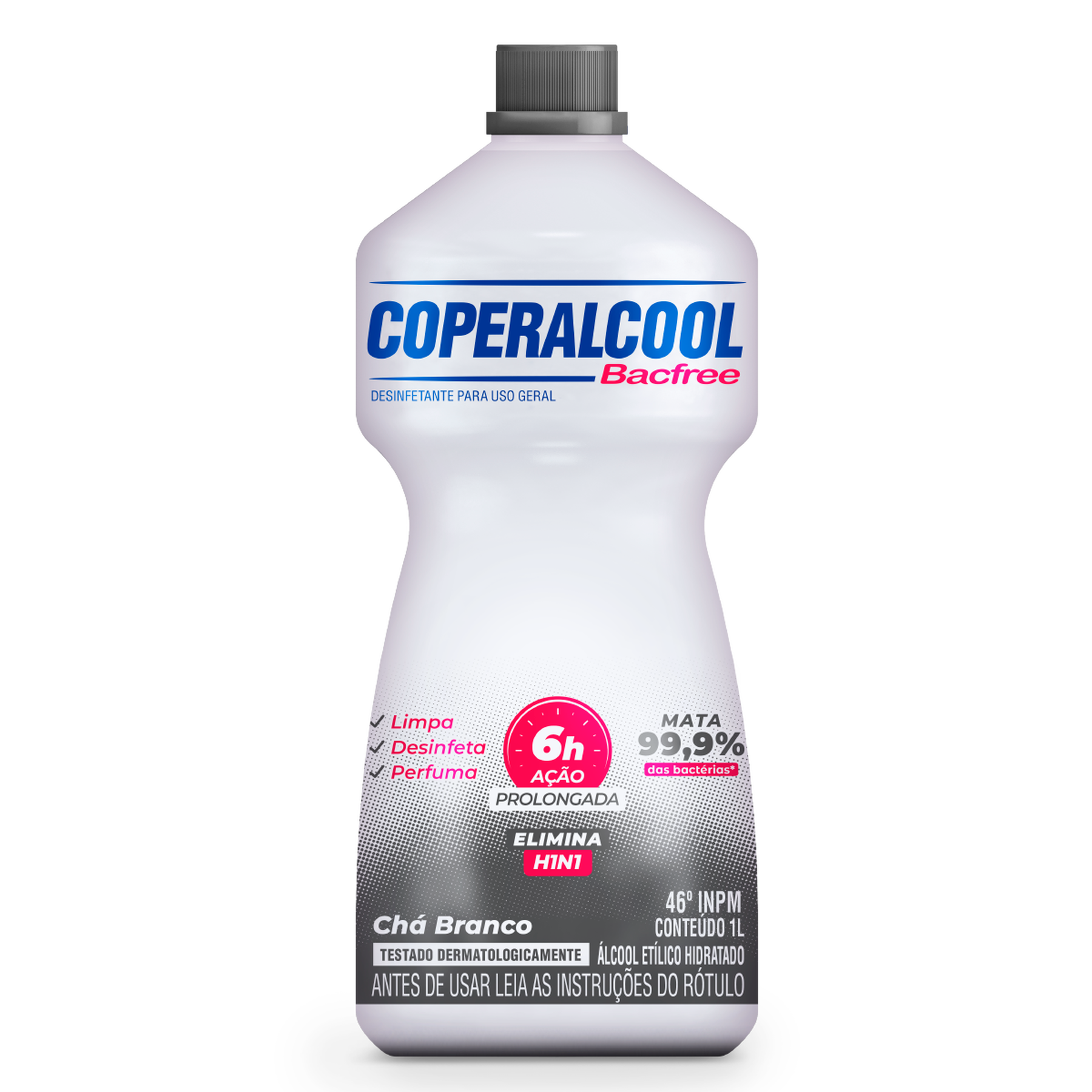 &Aacute;lcool L&iacute;quido 46&ordm; INPM Ch&aacute; Branco Coperalcool Bacfree Frasco 1l