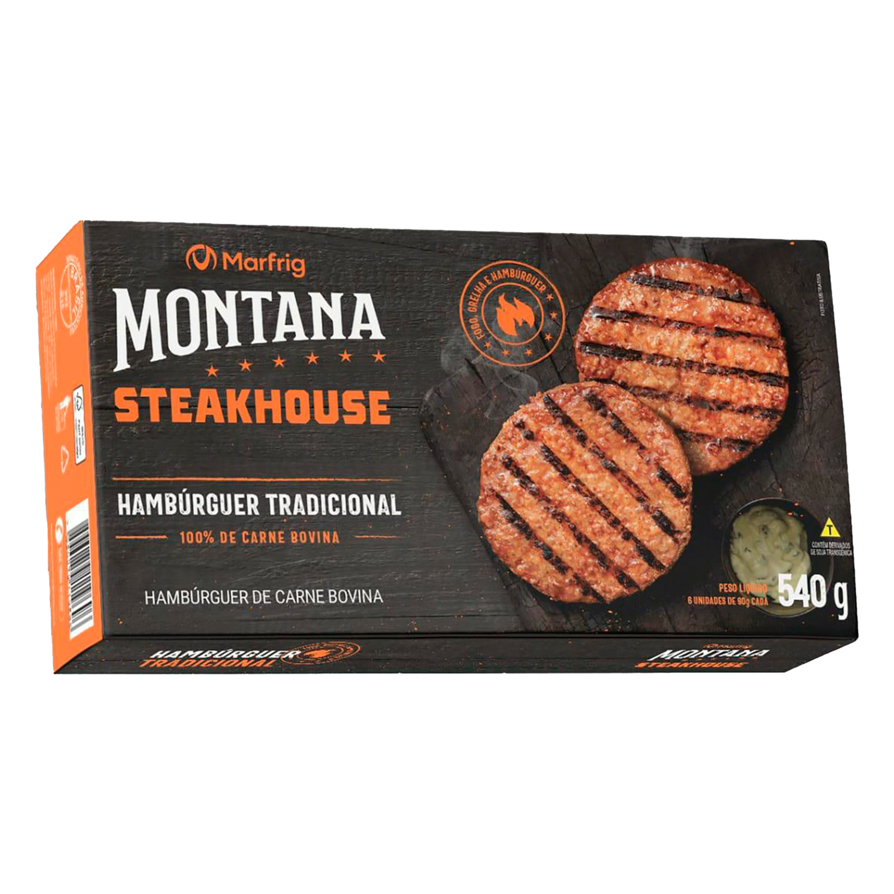 Hambúrguer de Carne Bovina Tradicional Steakhouse Montana Marfrig Caixa 540g C/6 Unidades
