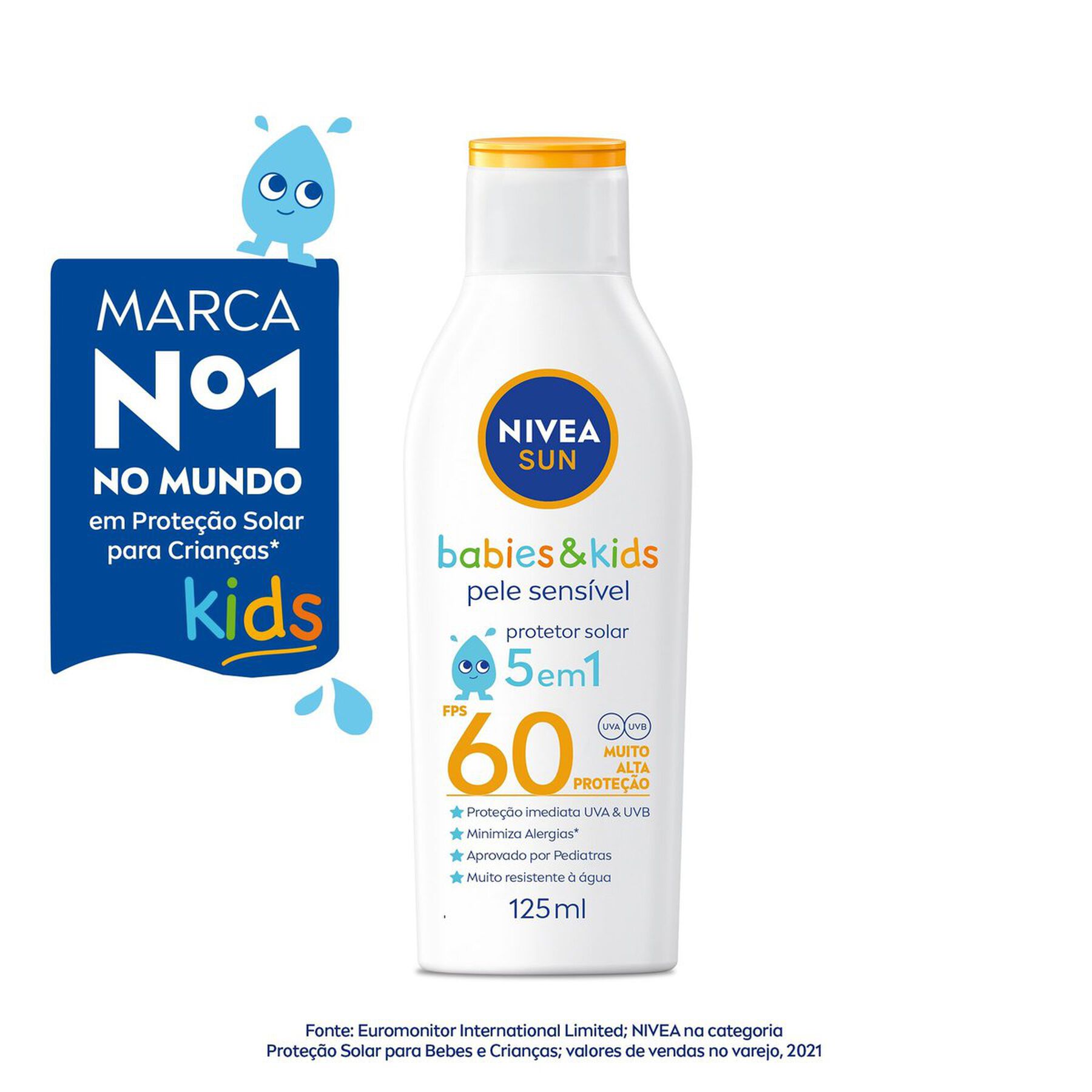 Protetor Solar Sensitive FPS 60 Nivea Sun Kids Frasco 125ml