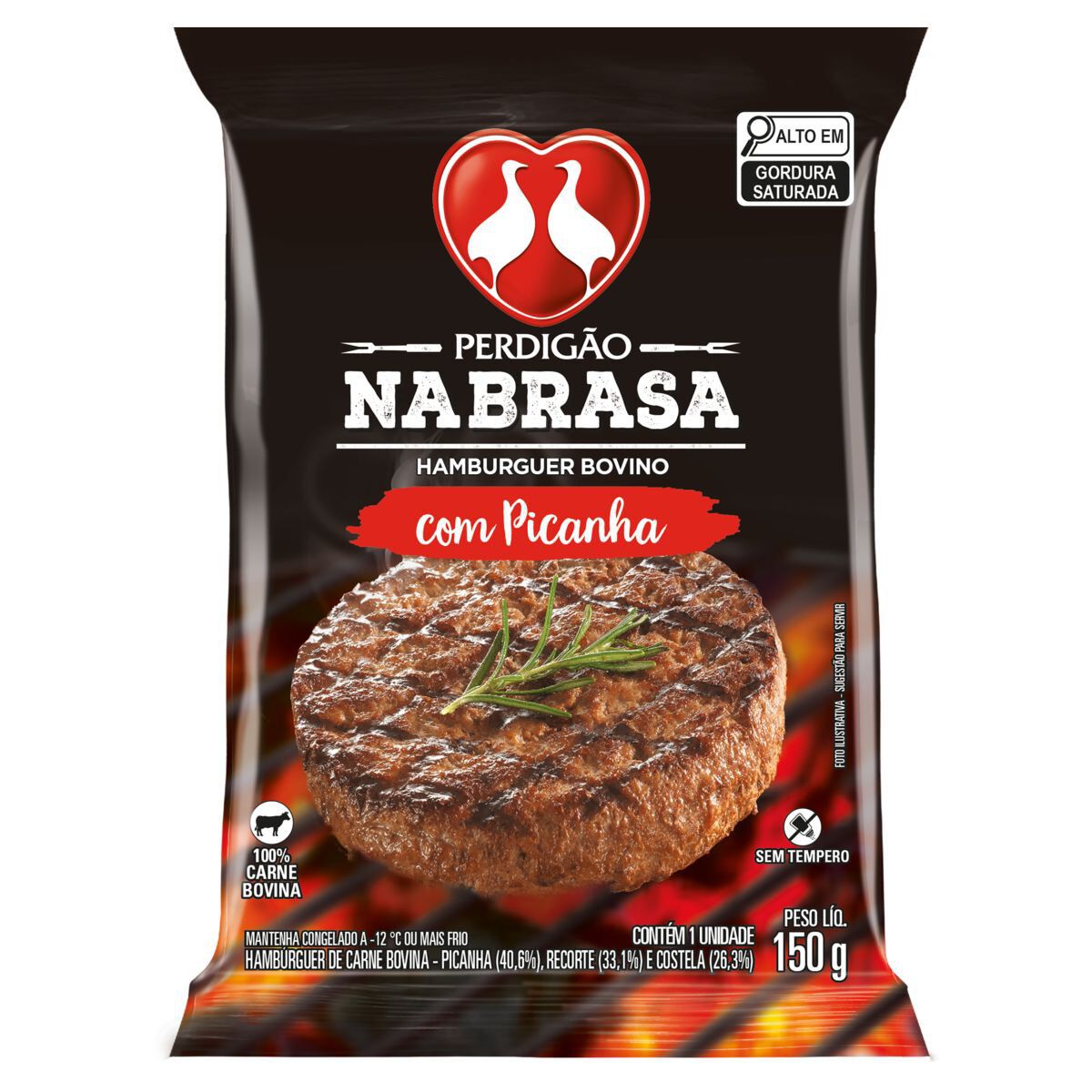 Hamb&uacute;rguer Bovino com Picanha Perdig&atilde;o na Brasa Pacote 150g