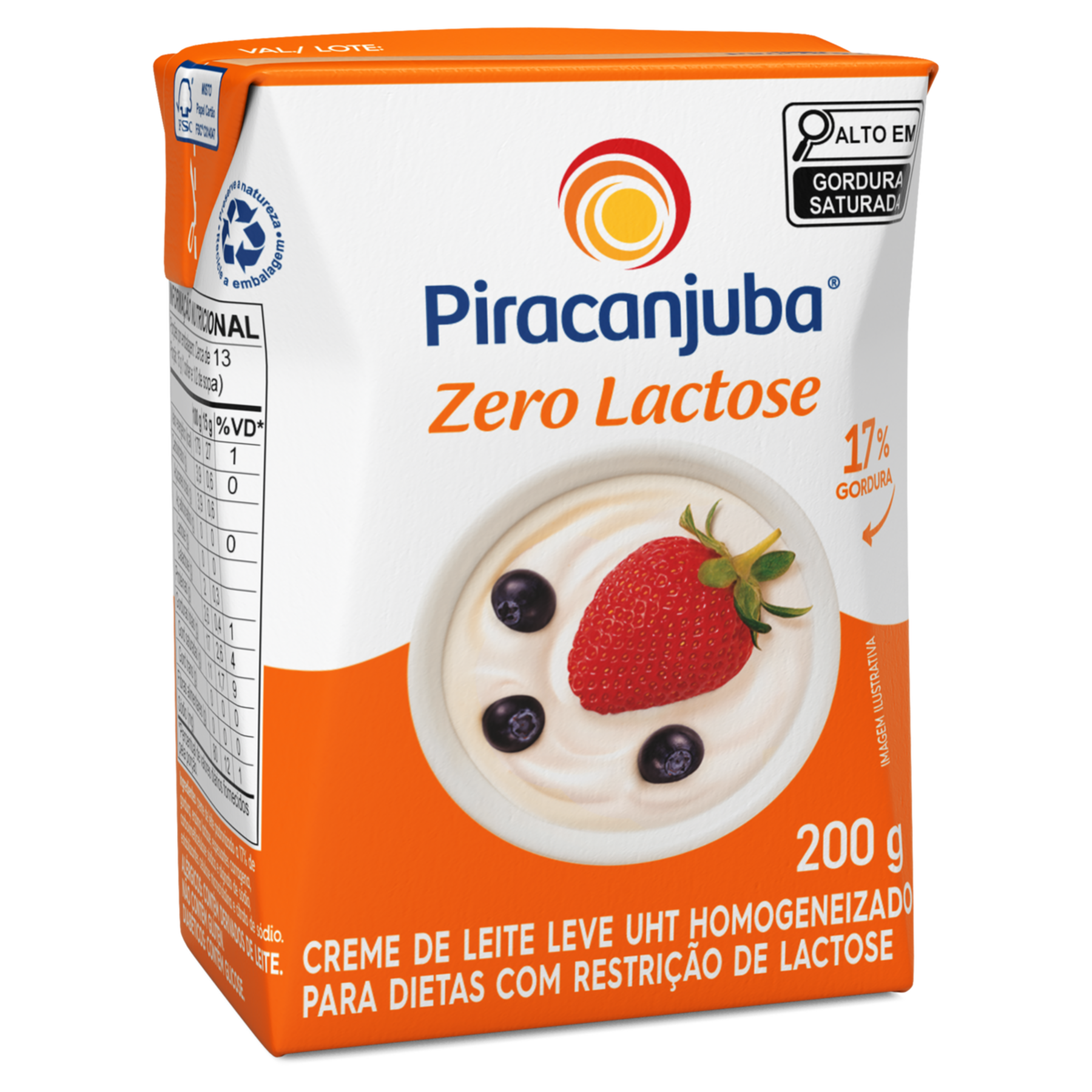 Creme de Leite UHT Homogeneizado Zero Lactose Piracanjuba Caixa 200g