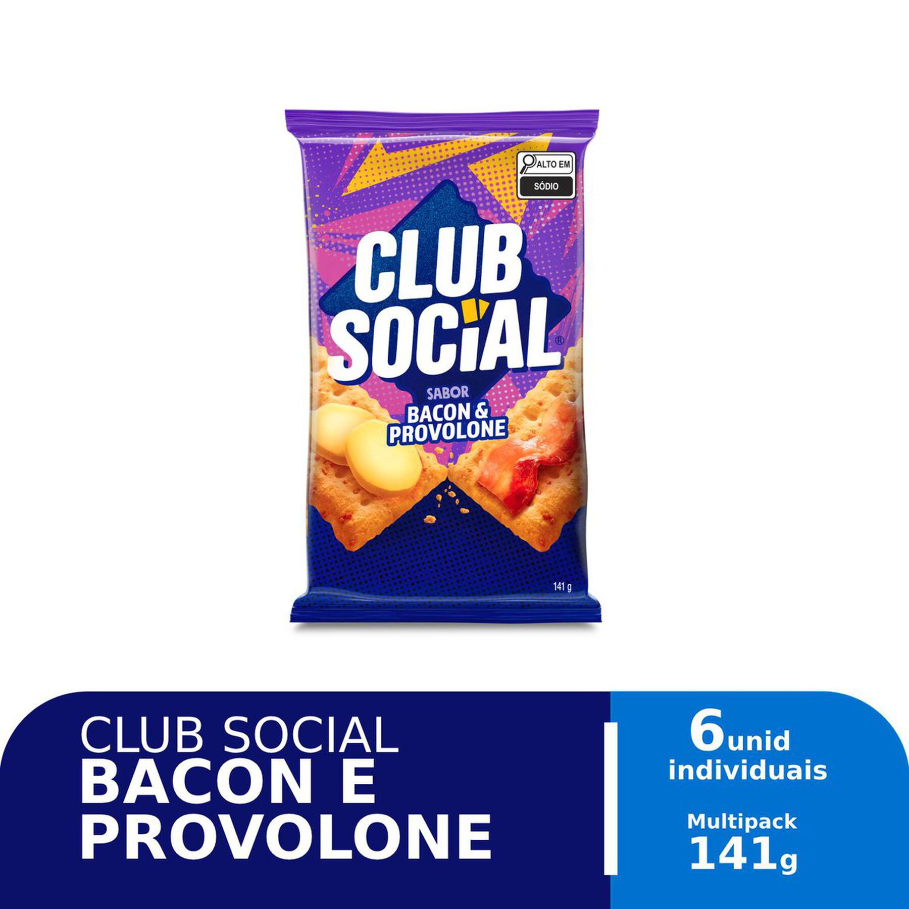 Biscoito Bacon e Provolone Club Social Pacote 141g C/6 Unidades