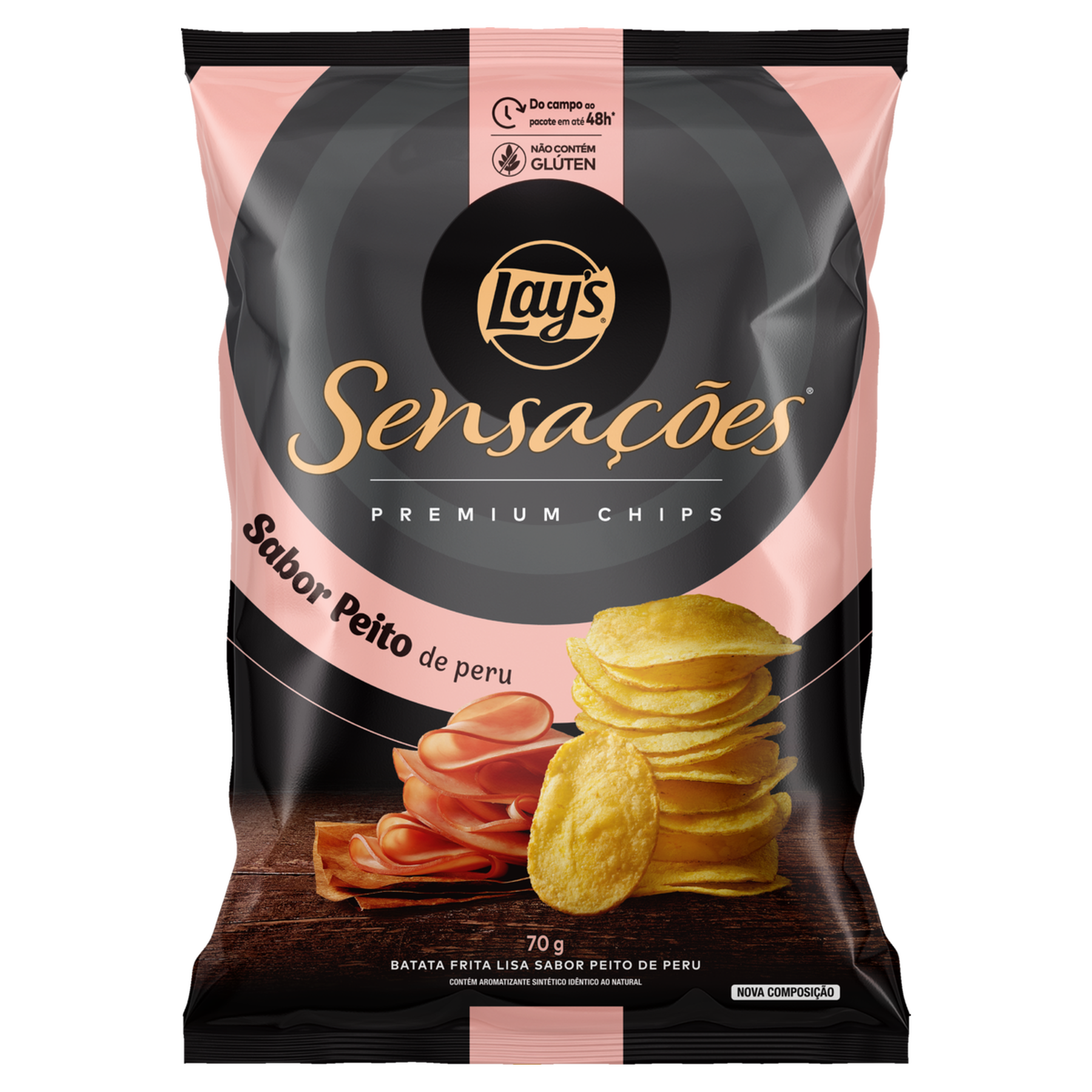 Batata Frita Lisa Peito de Peru Sensa&ccedil;&otilde;es Premium Chips Lay's Pacote 70g