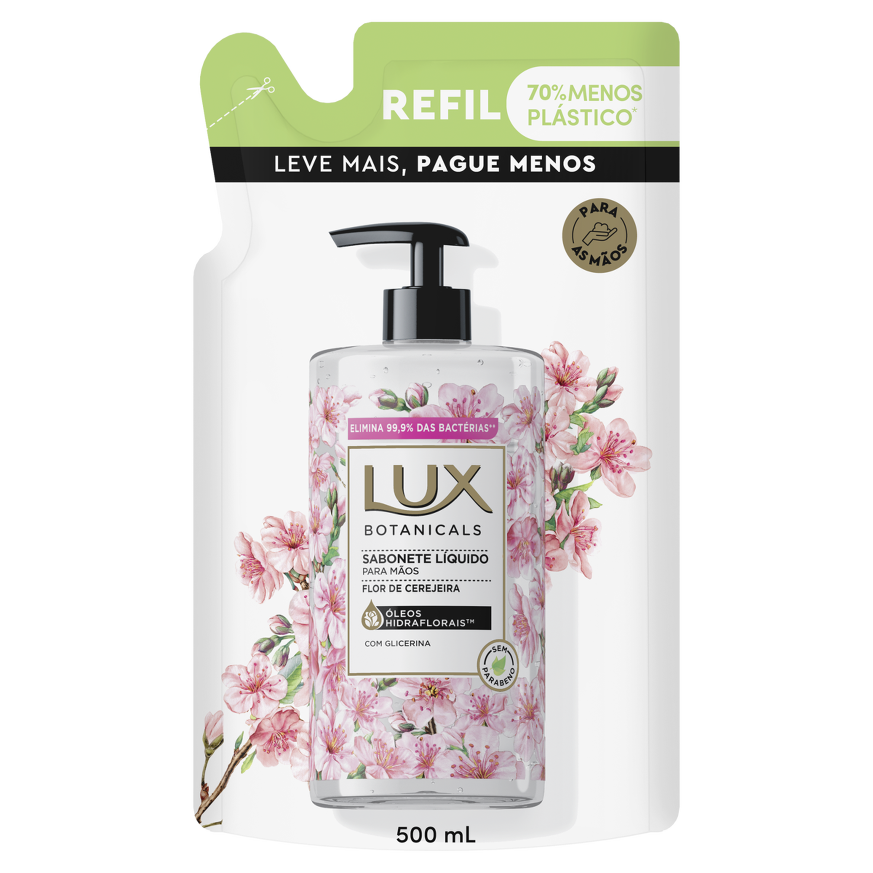 Sabonete Líquido para as Mãos Flor de Cerejeira Lux Botanicals Sachê 500ml Refil - Embalagem Leve Mais Pague Menos