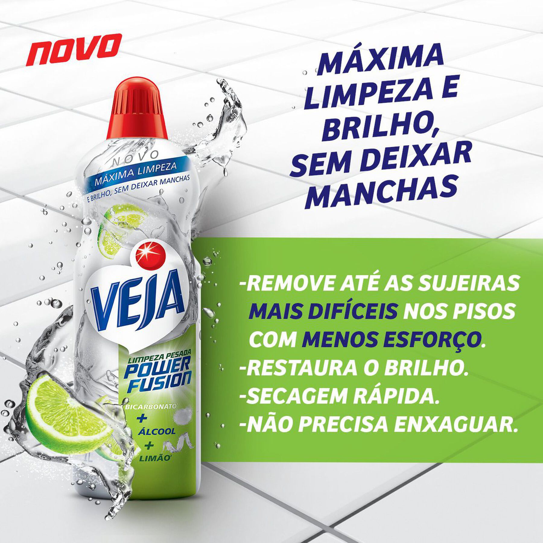 Limpador Limpeza Pesada com Bicarbonato, Álcool e Limão Veja Power Fusion Frasco 500ml