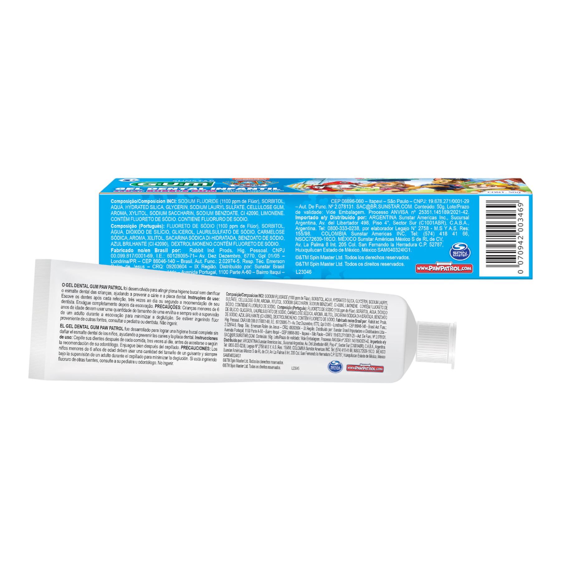 Gel Dental Infantil com Fl&uacute;or Bubble Paw Patrol GUM Caixa 50g