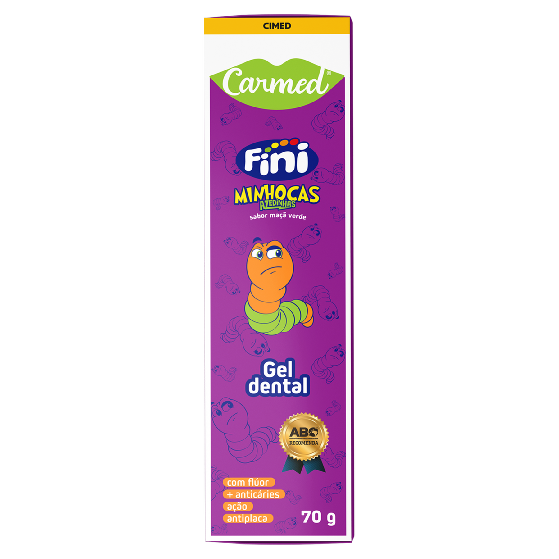 Gel Dental Infantil com Flúor Fini Minhocas Azedinhas Maçã Verde Carmed Caixa 70g