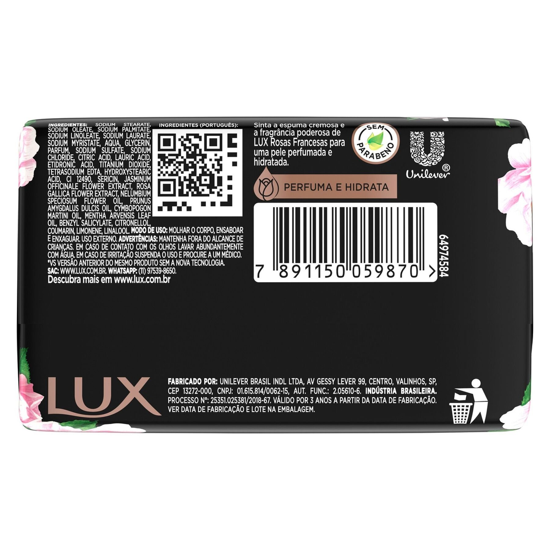 Sabonete em Barra Glicerinado Rosas Francesas Lux Botanicals Envolt&oacute;rio 85g&nbsp;