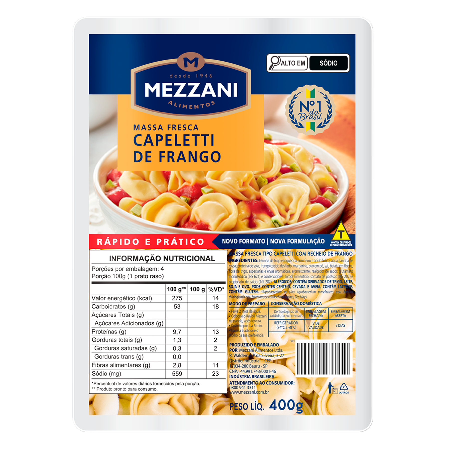 Capeletti Frango Mezzani Bandeja 400g&nbsp;