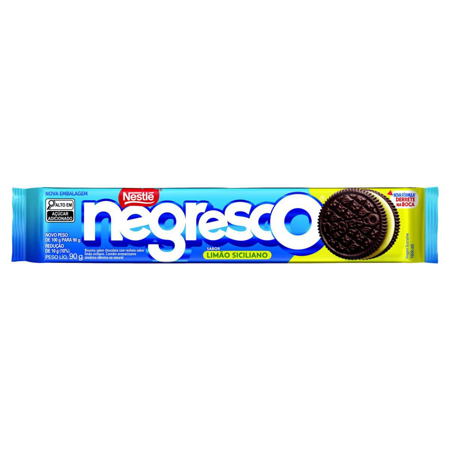 Biscoito Chocolate Recheio Limão Siciliano Negresco Nestlé Pacote 90g