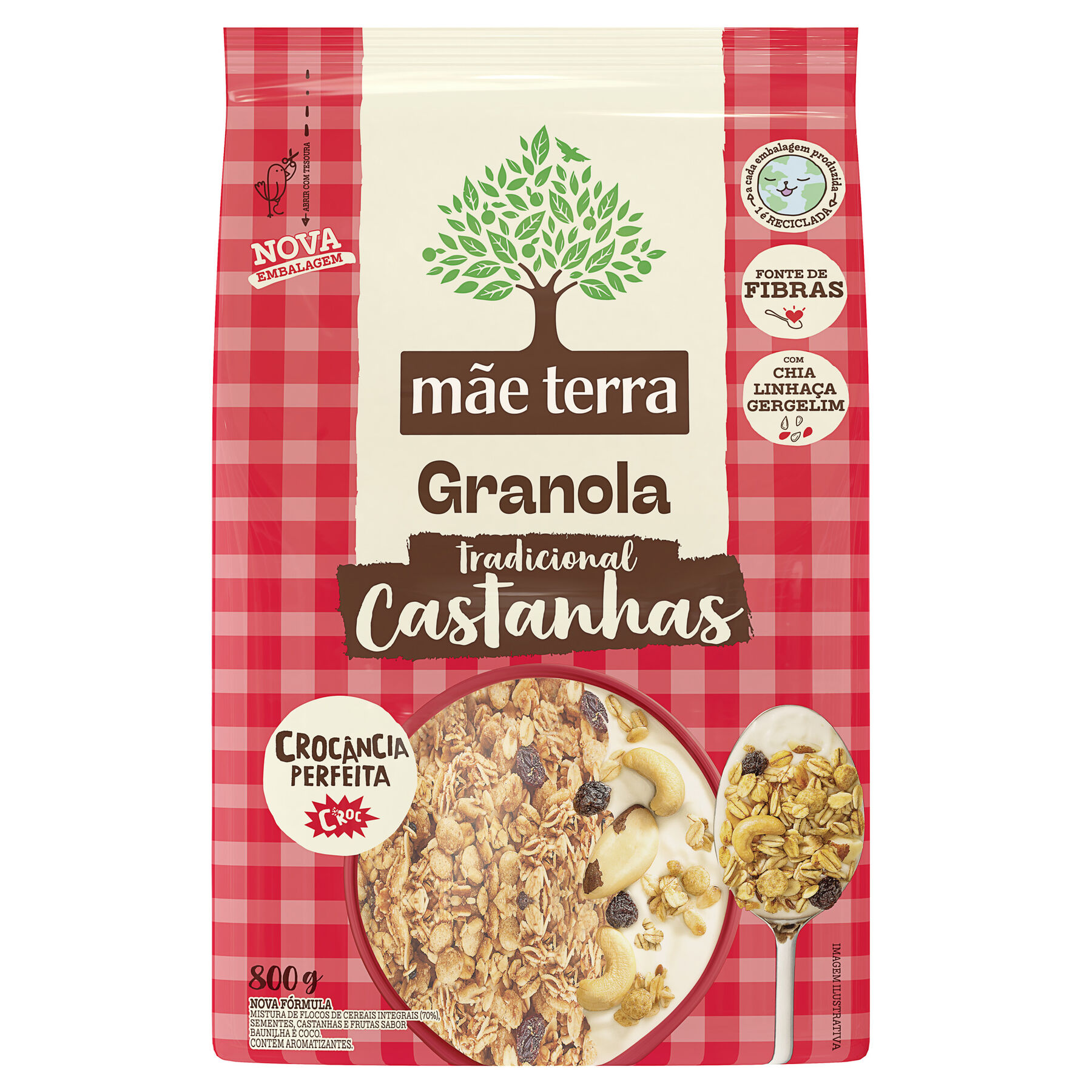 Granola Tradicional com Castanhas Brasileiras Mãe Terra Pacote 800g
