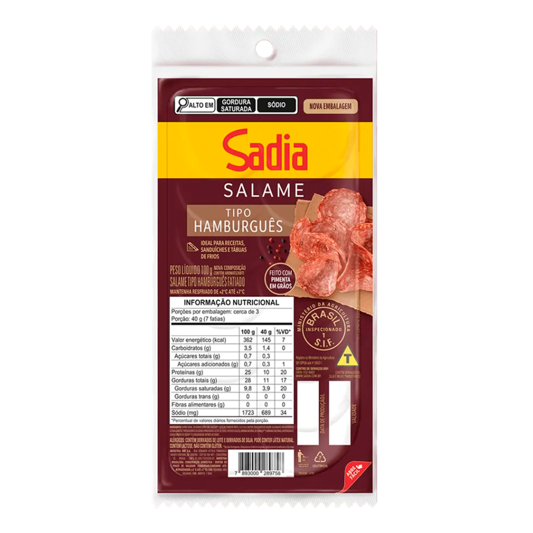 Salame Hamburguês Fatiado Cry Sadia 100g