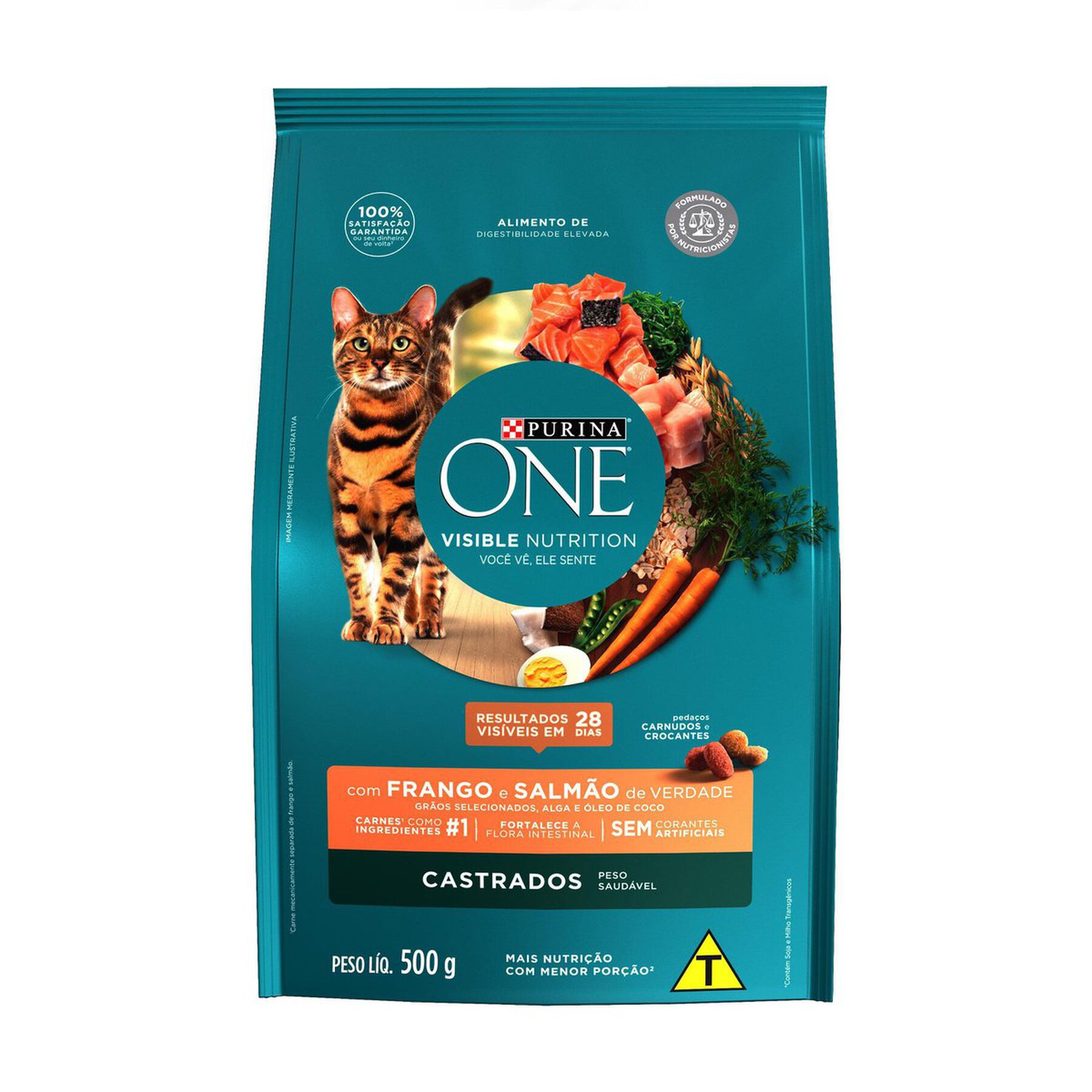 Alimento para Gatos Castrados Frango e Salmão Purina One Visible Nutrition Pacote 500g