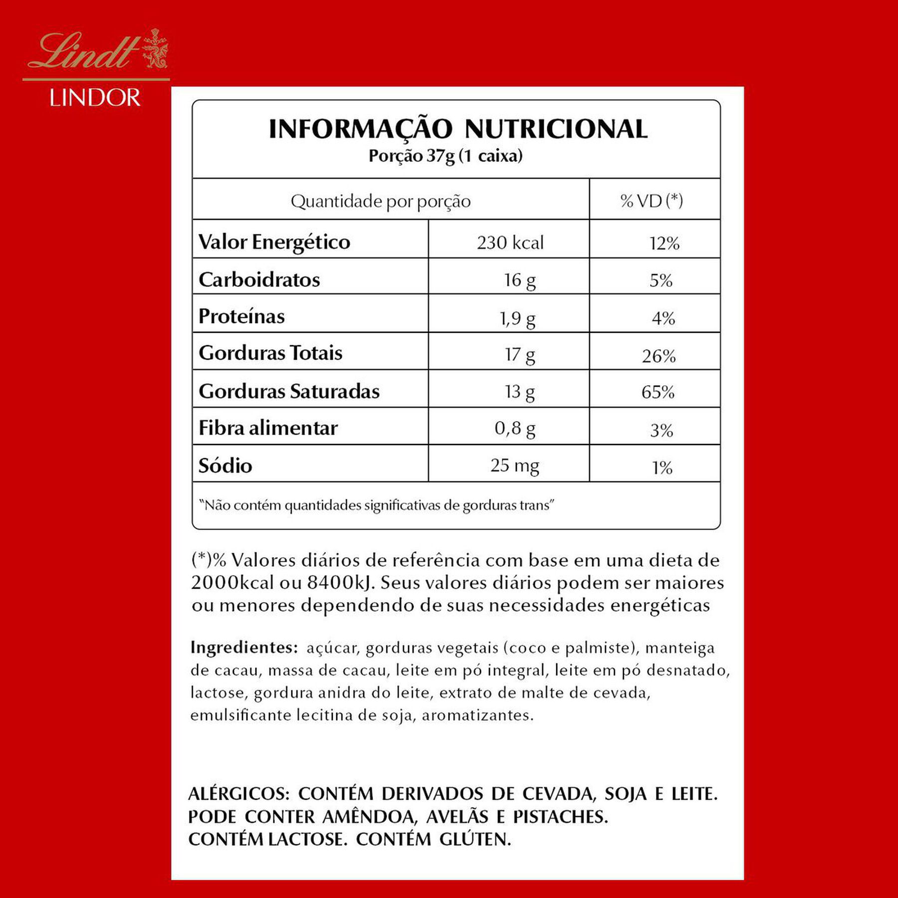 Bombom ao Leite Recheio Cremoso Lindt Lindor Caixa 37g