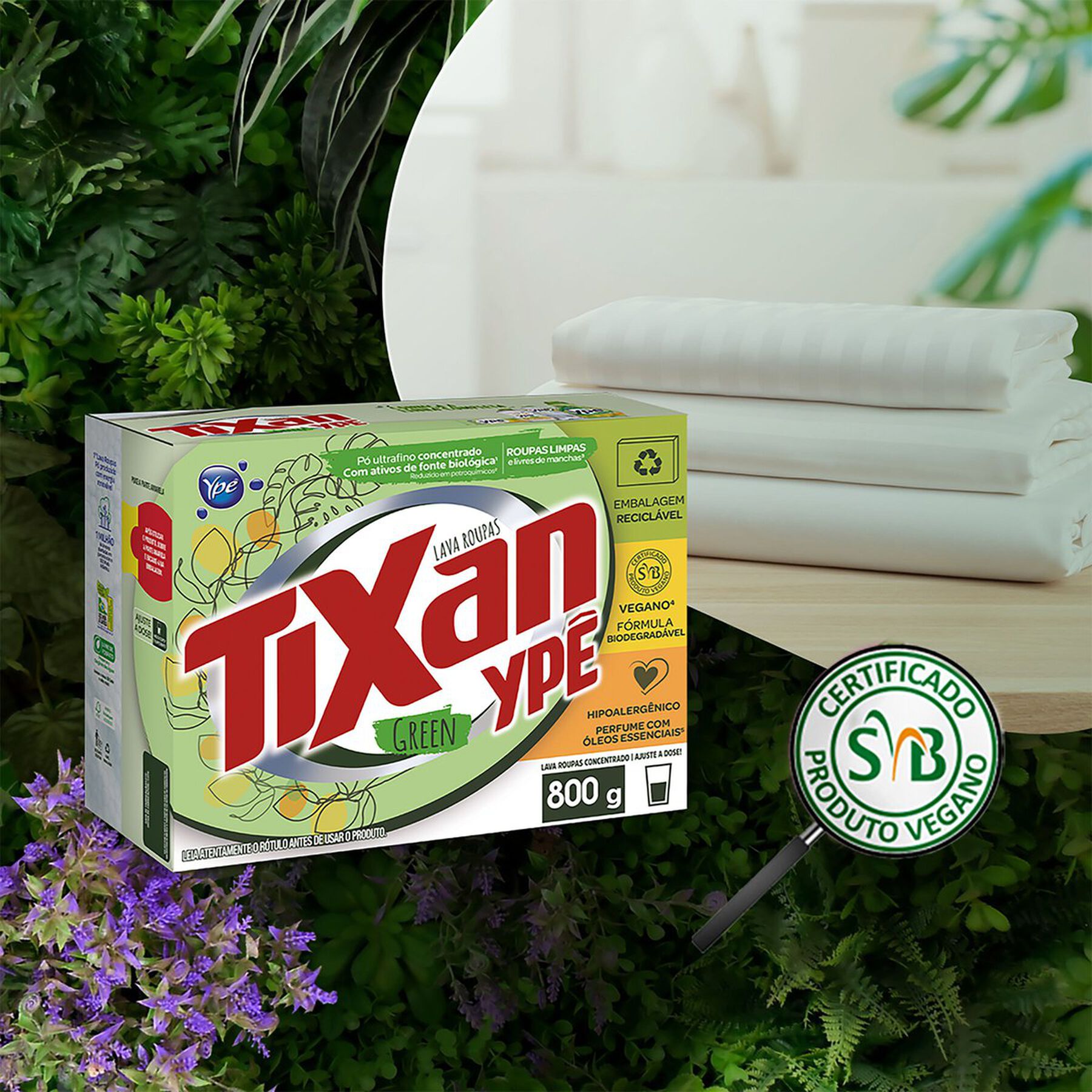 Sab&atilde;o em P&oacute; Lava Roupas Concentrado Green Tixan Yp&ecirc; Caixa 800g&nbsp;