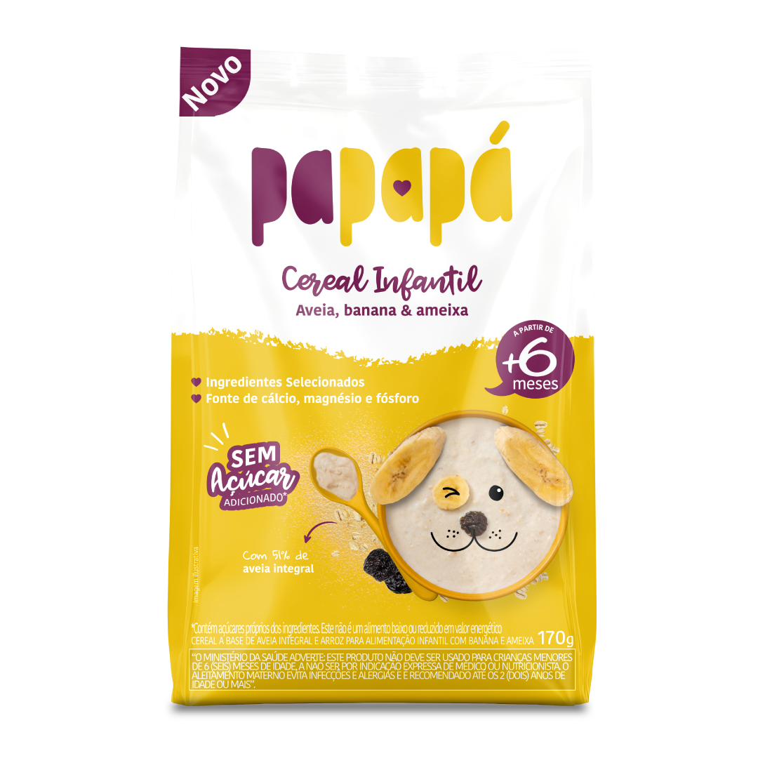 Cereal Infantil Integral Aveia, Banana e Ameixa Papap&aacute; Pacote 170g