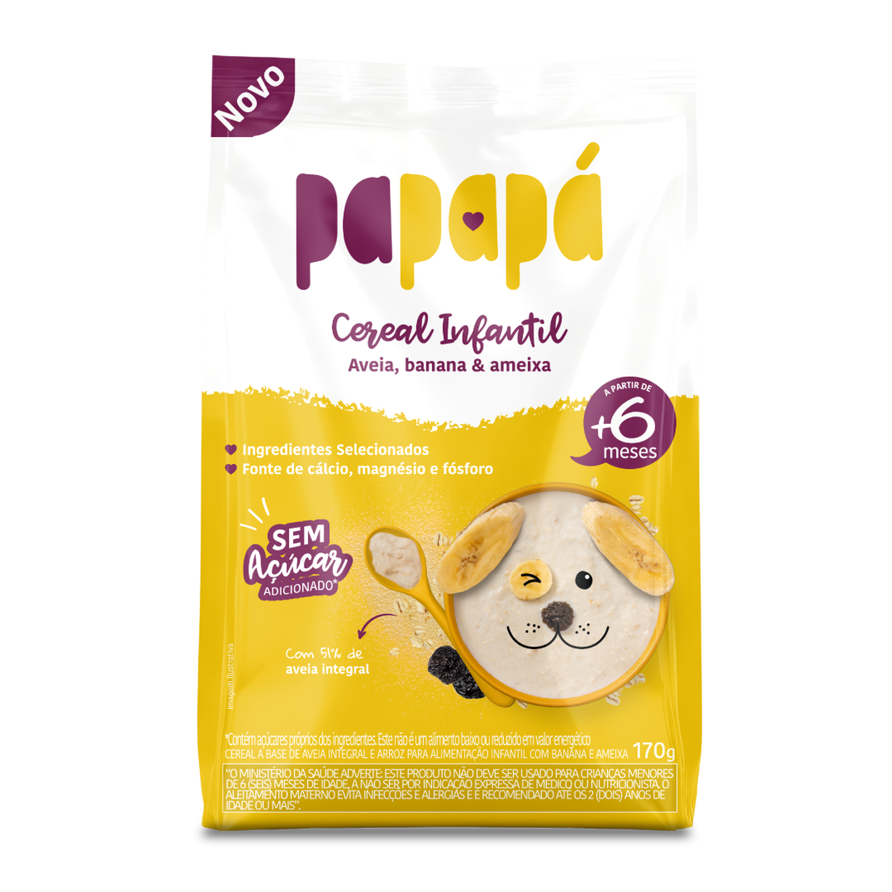 Cereal Infantil Integral Aveia, Banana e Ameixa Papapá Pacote 170g
