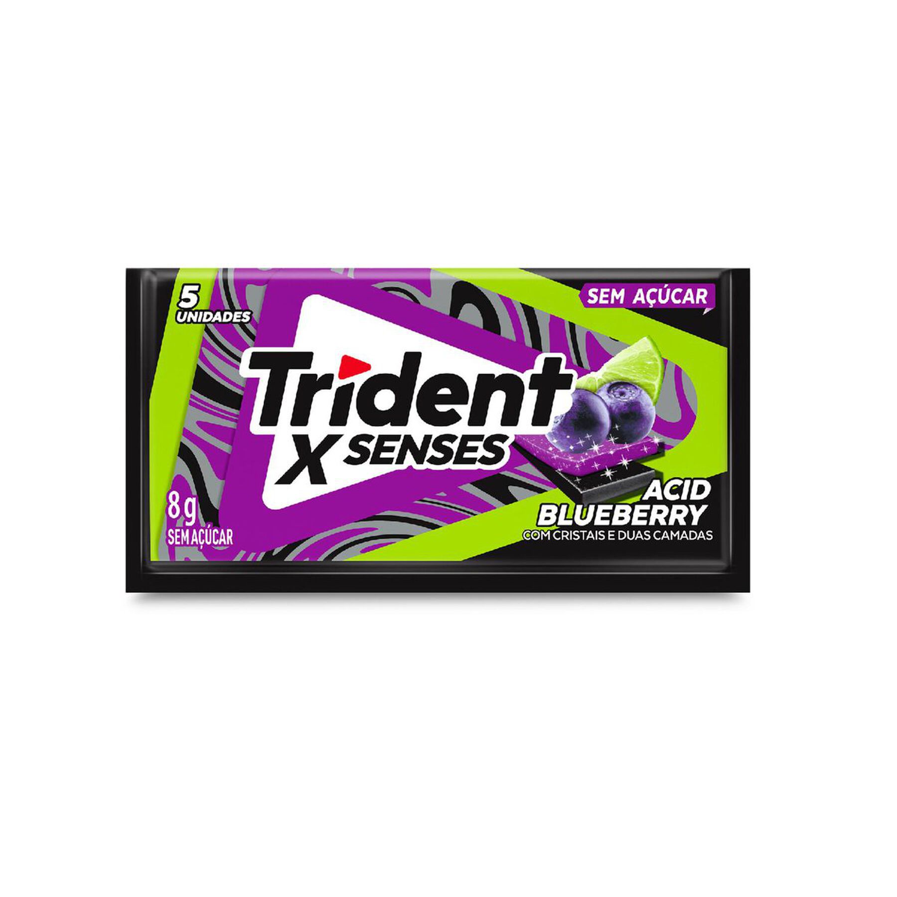 Chiclete Trident XSenses Acid Blueberry Sem Açúcar 8g - Embalagem com 5 unid.