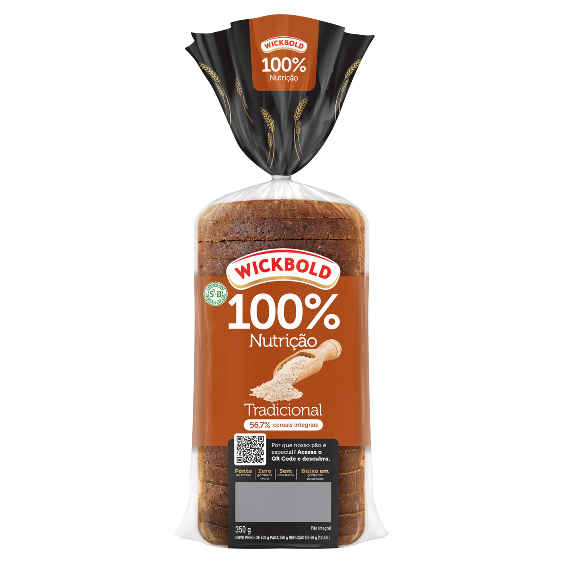 Pão de Forma Integral Tradicional 100% Nutrição Wickbold Pacote 400g