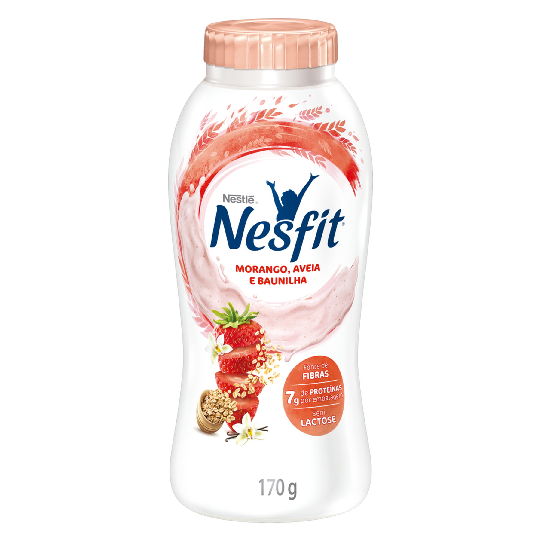 Iogurte Desnatado Morango, Aveia e Baunilha Zero Lactose Nestlé Nesfit Frasco 170g 