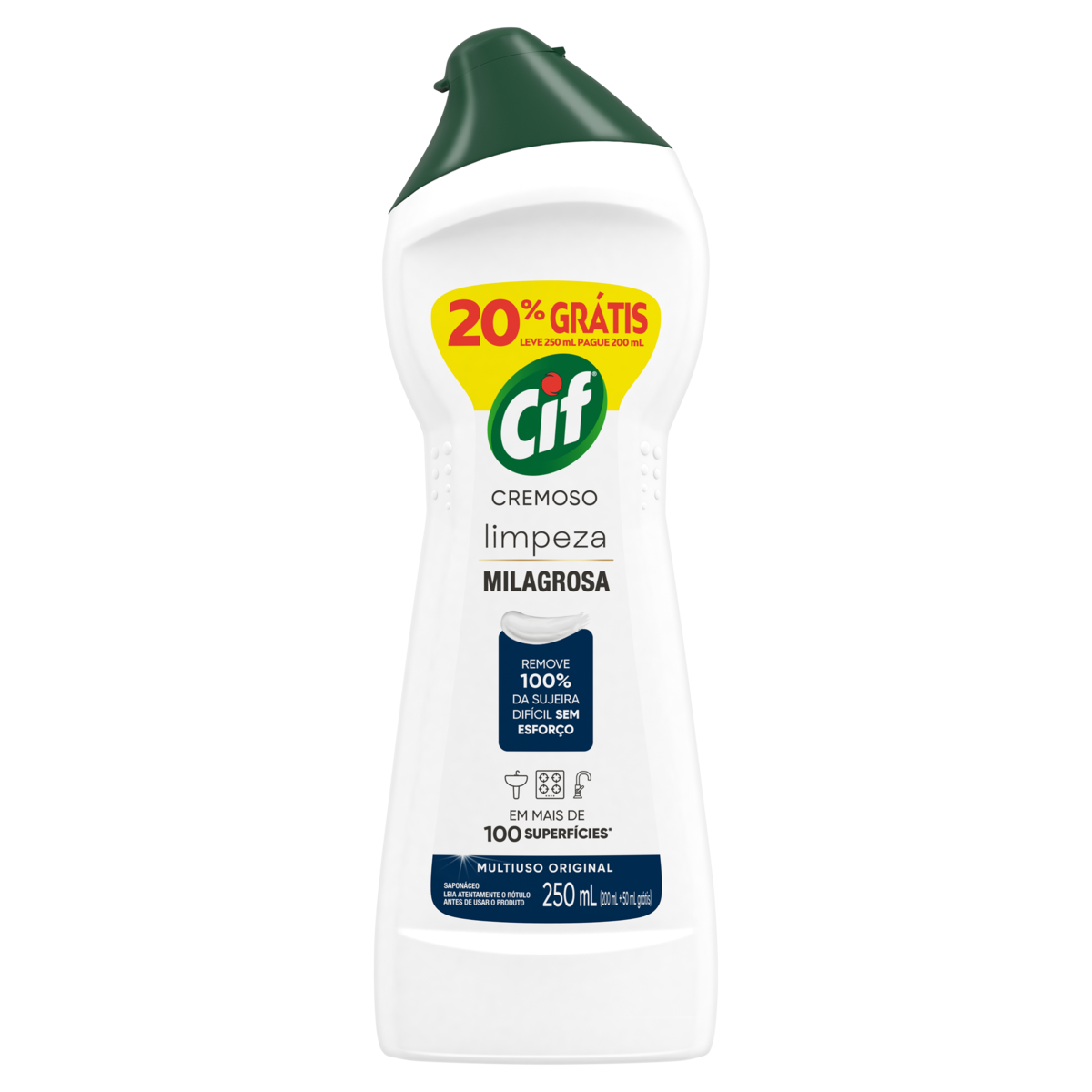 Sapon&aacute;ceo Cremoso Multiuso Original Cif Squeeze 250ml - Embalagem Leve 250ml Pague 200ml
