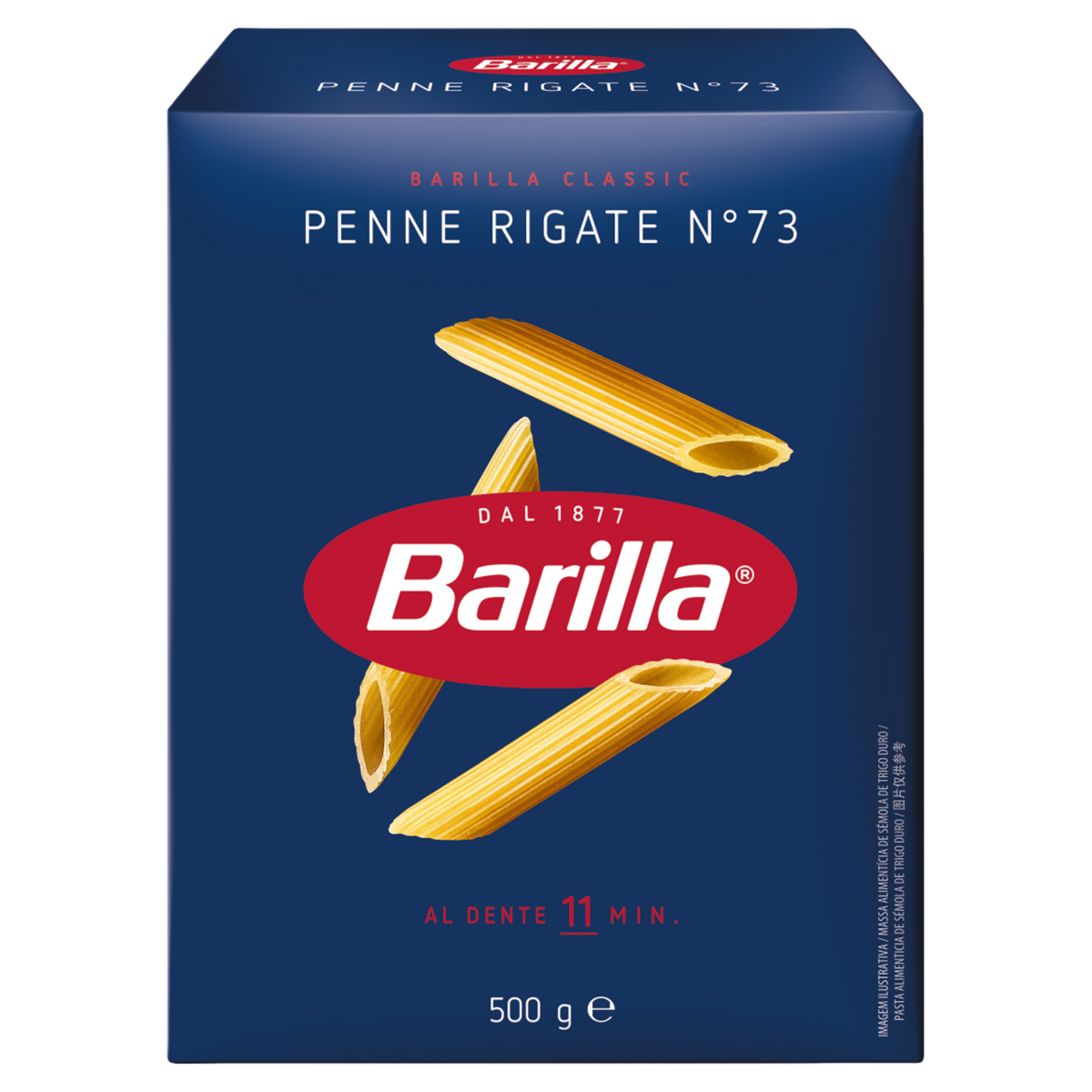 Macarr&atilde;o de S&ecirc;mola de Trigo Duro Penne Rigate 73 Barilla Classic Caixa 500g