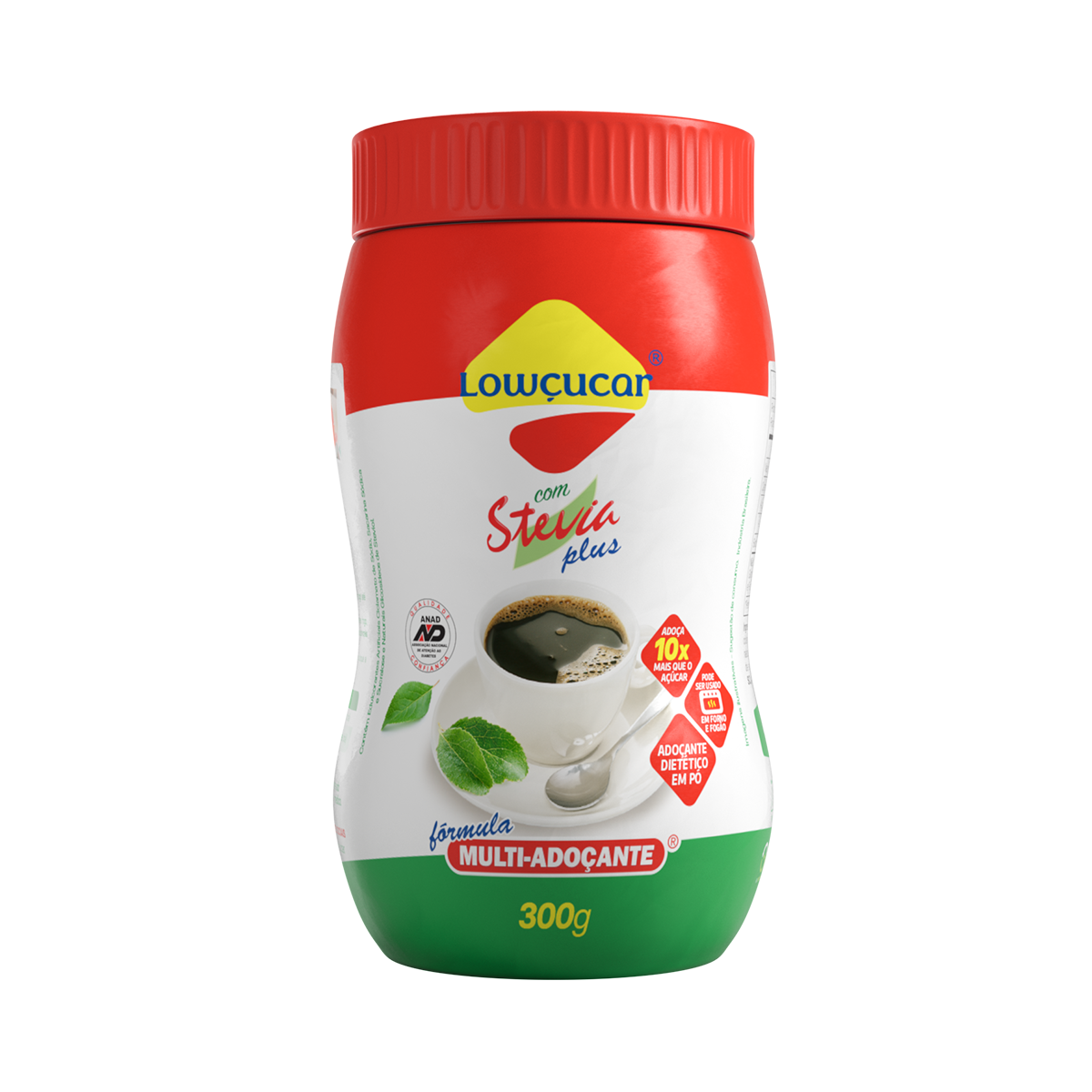 Ado&ccedil;ante em P&oacute; com Stevia Low&ccedil;ucar Plus Pote 300g