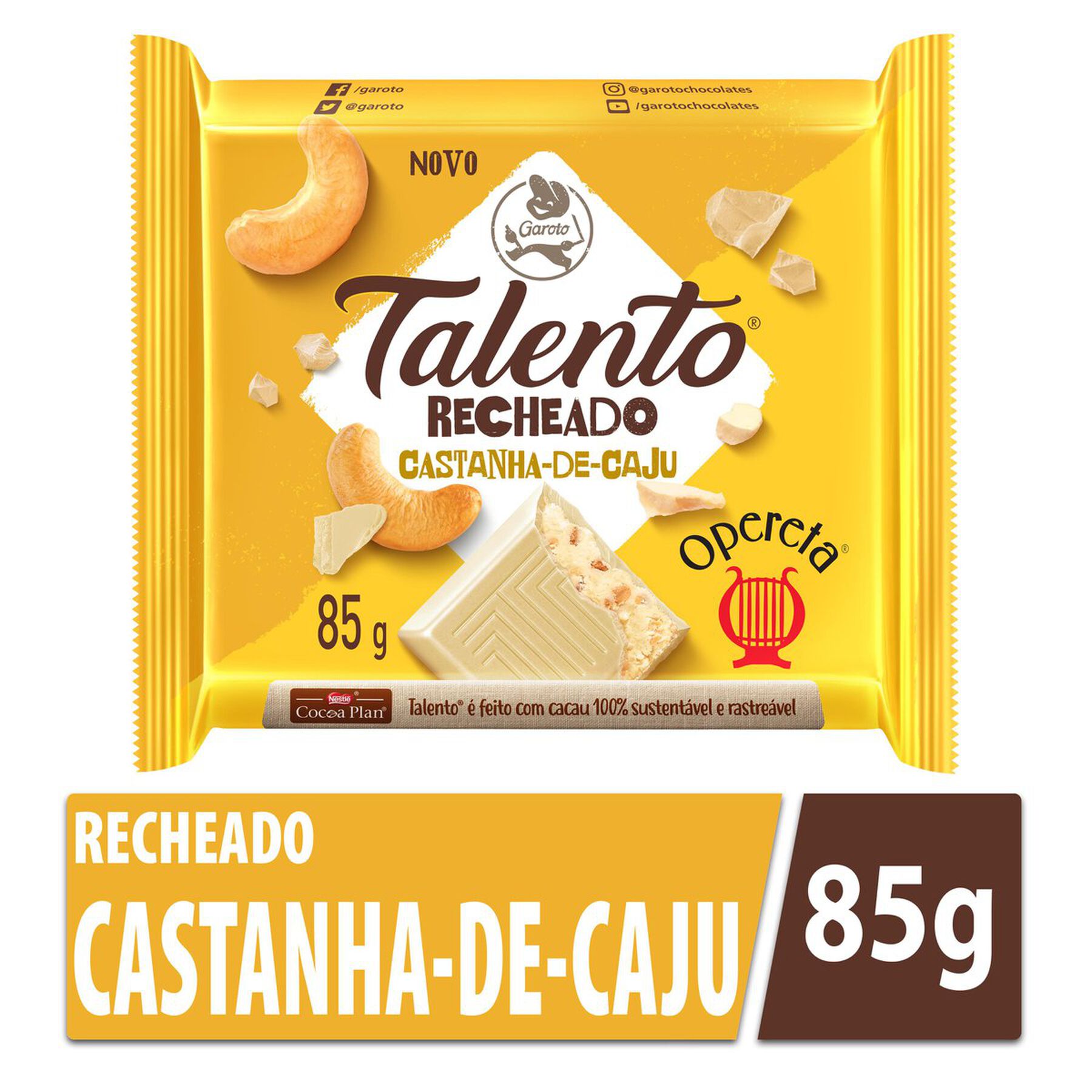 Chocolate Branco Opereta Recheio Castanha-de-Caju Garoto Talento Pacote 85g