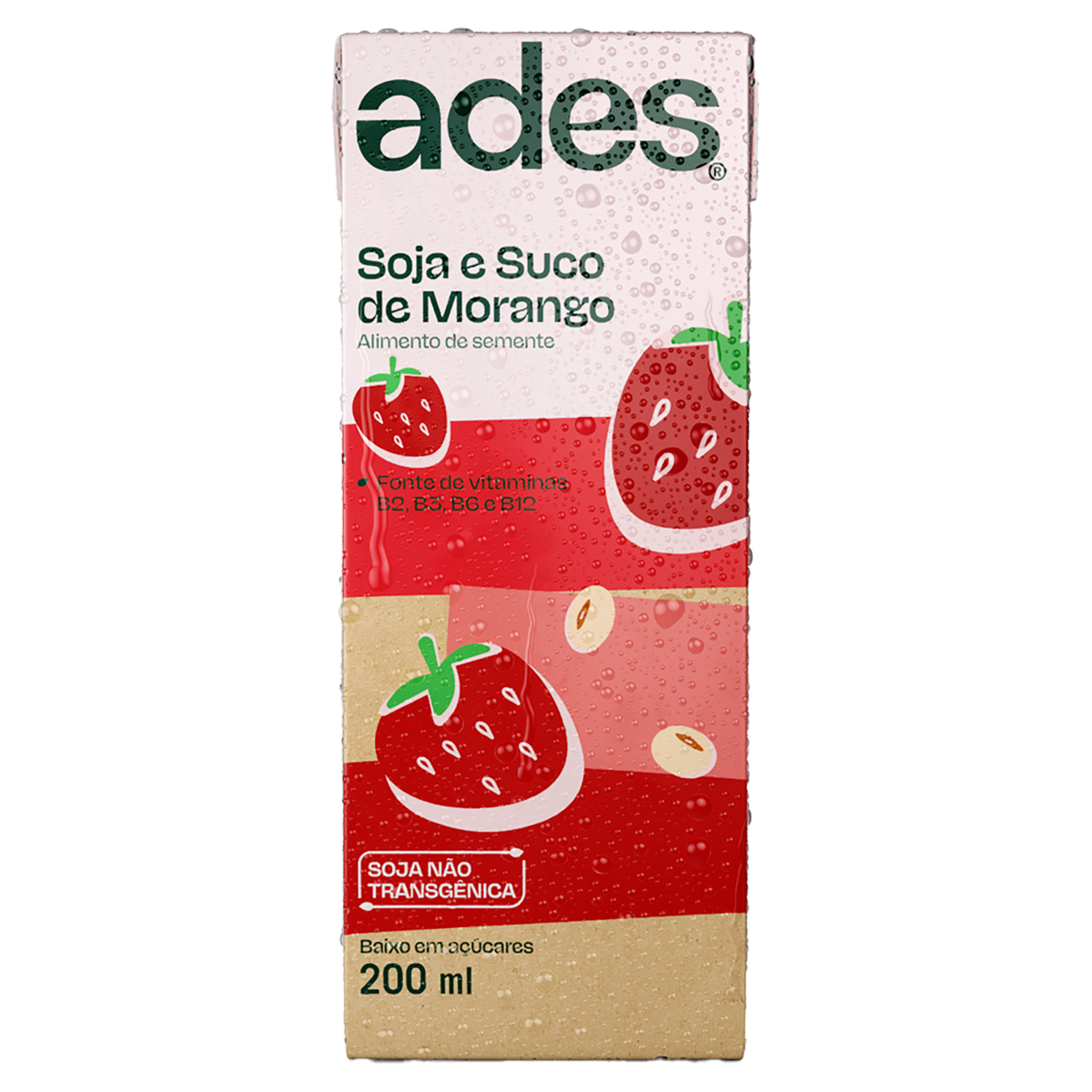 Bebida &agrave; Base de Soja Morango Ades Caixa 200ml