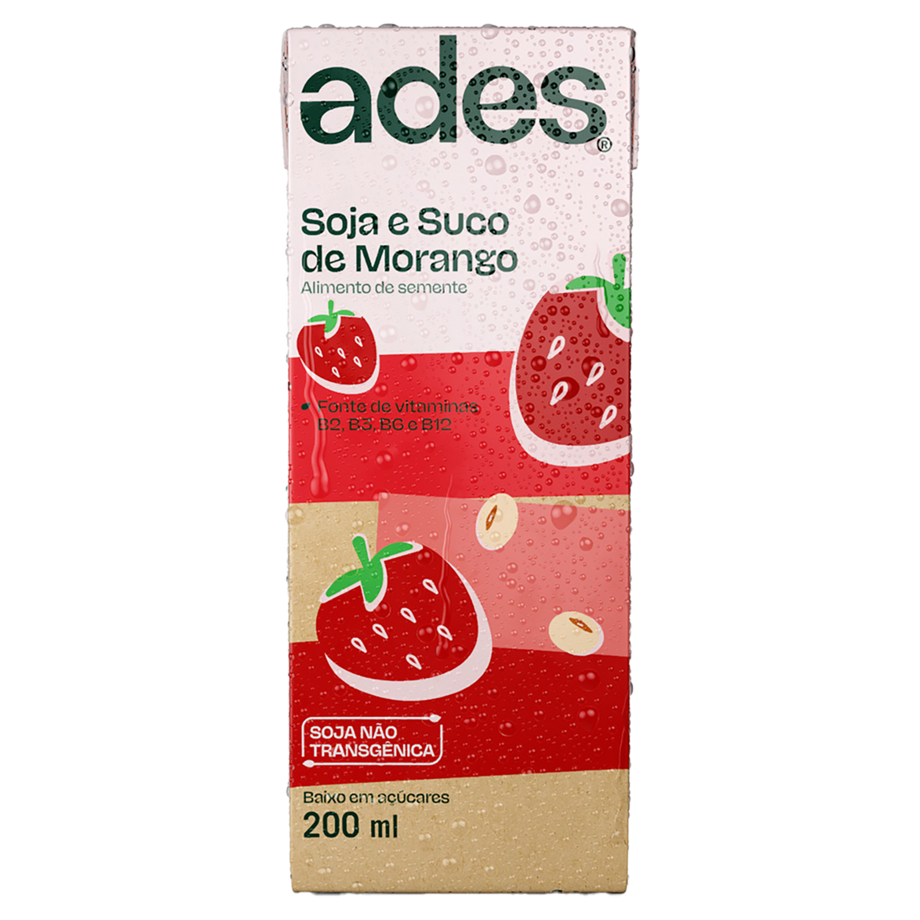 Bebida &agrave; Base de Soja Morango Ades Caixa 200ml