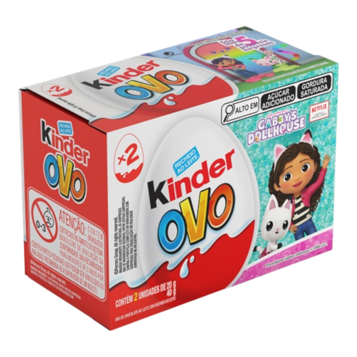 Pack Chocolate Recheio ao Leite Gabby's Dollhouse Kinder Ovo Caixa 40g C/2 Unidades