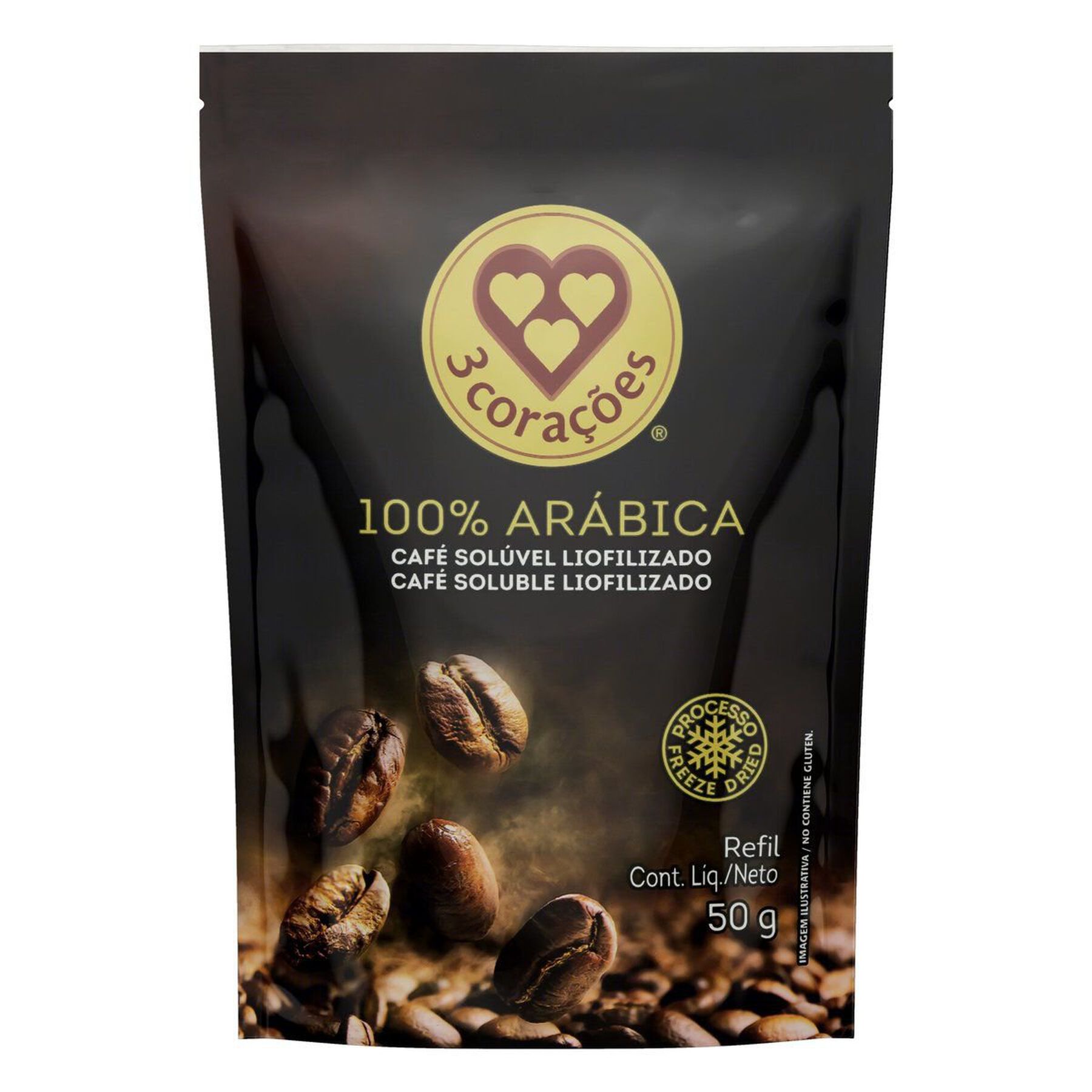 Café Solúvel Liofilizado 3 Corações Sachê 50g Refil