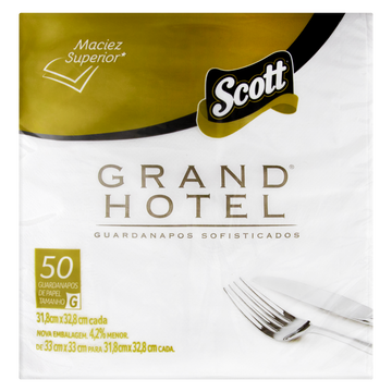 Guardanapo de Papel Folha Dupla Scott Grand Hotel 31.8cm x 32.8cm Pacote 50 Unidades