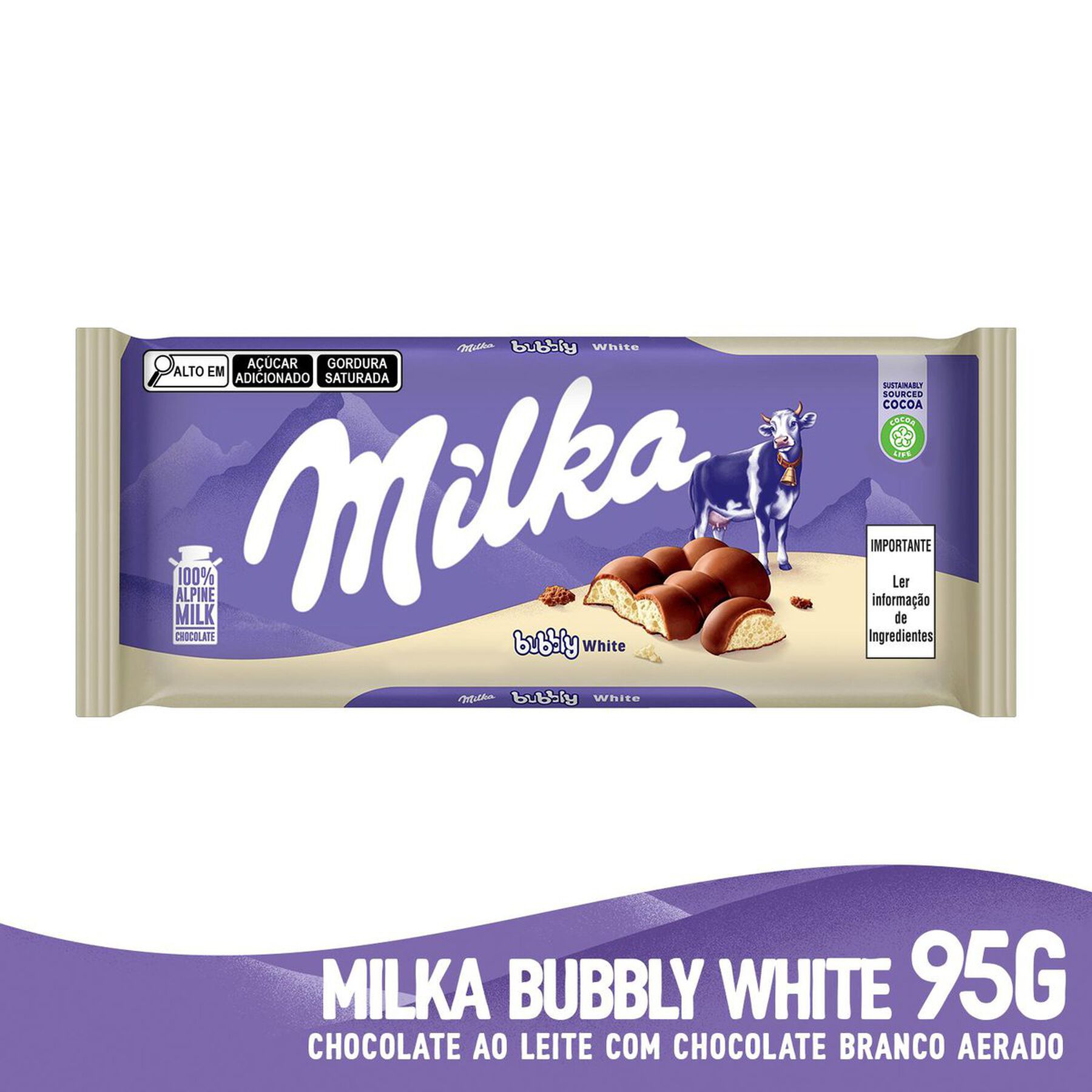 Barra de Chocolate Branco Bubbly Milka 95g
