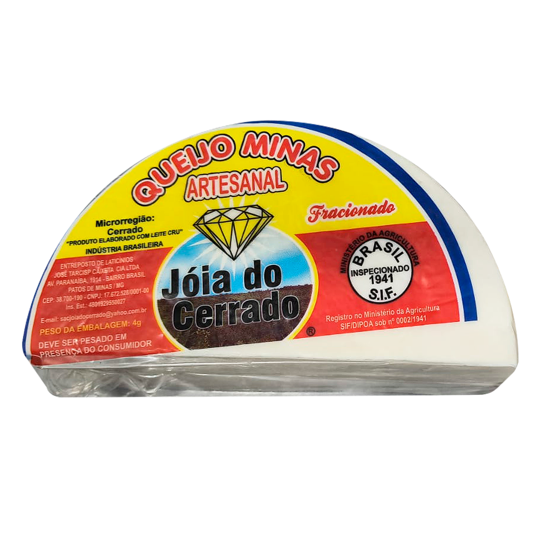 Queijo Minas Padr&atilde;o Fracionado J&oacute;ia do Cerrado aprox. 400g